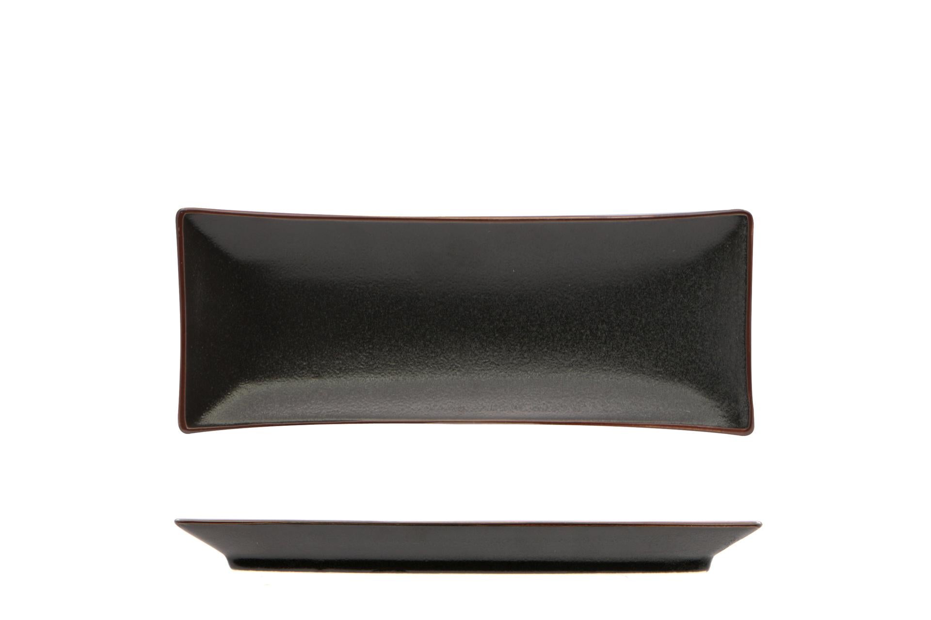 Import Tavola Professional Stromboli Piatto Rettangolare 23.5 x 9 cm In Stoneware Nero Con Bordatura Ramata - Set 8 Pz