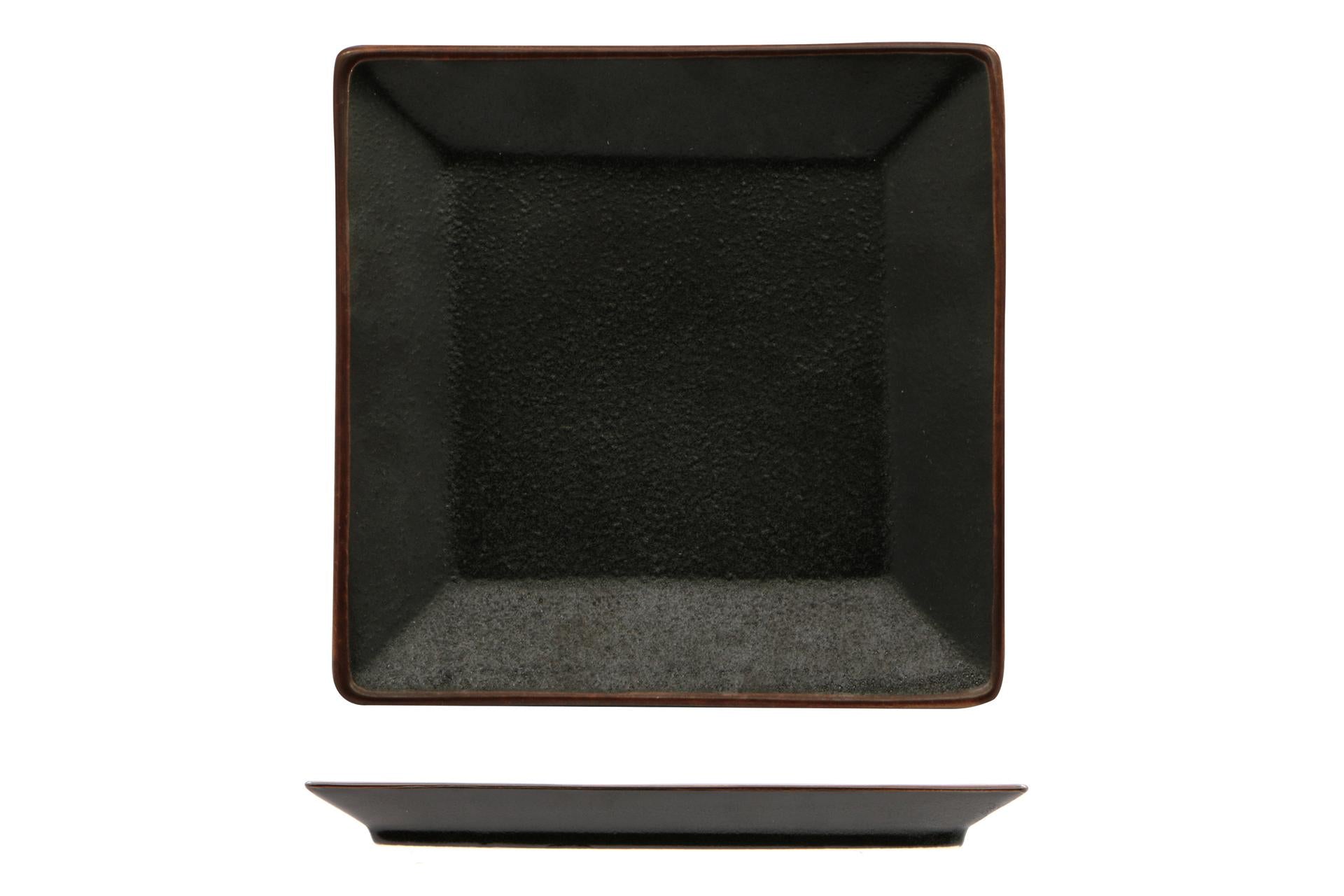 Import Tavola Professional Stromboli Piattino Quadro 13.5 cm In Stoneware Nero Con Bordatura Ramata - Set 8 Pz