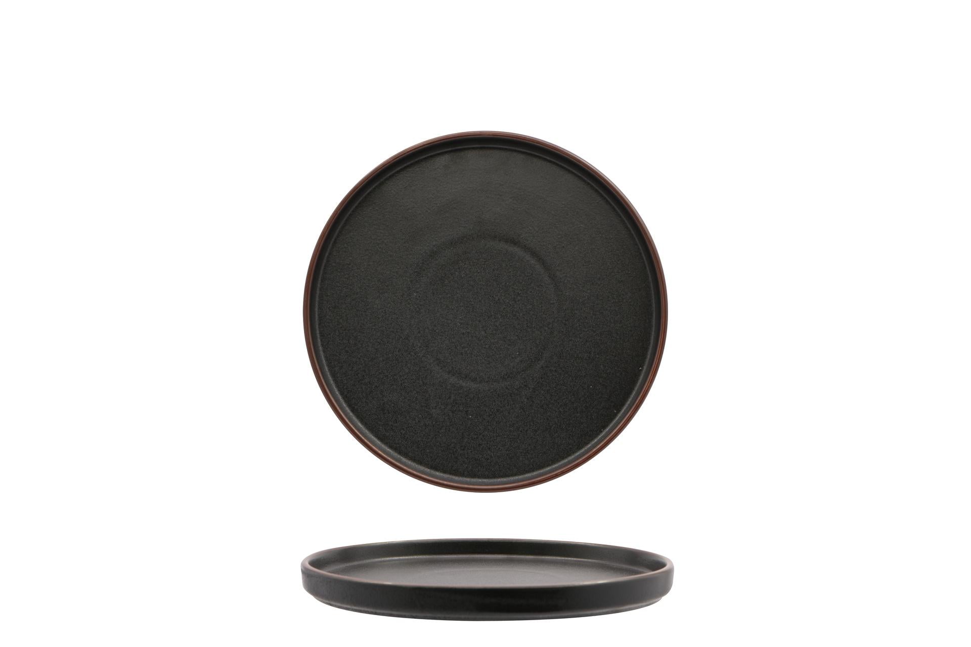 Import Tavola Professional Stromboli Piatto Nordic Ø21 cm In Stoneware Nero Con Bordatura Ramata - Set 8 Pz