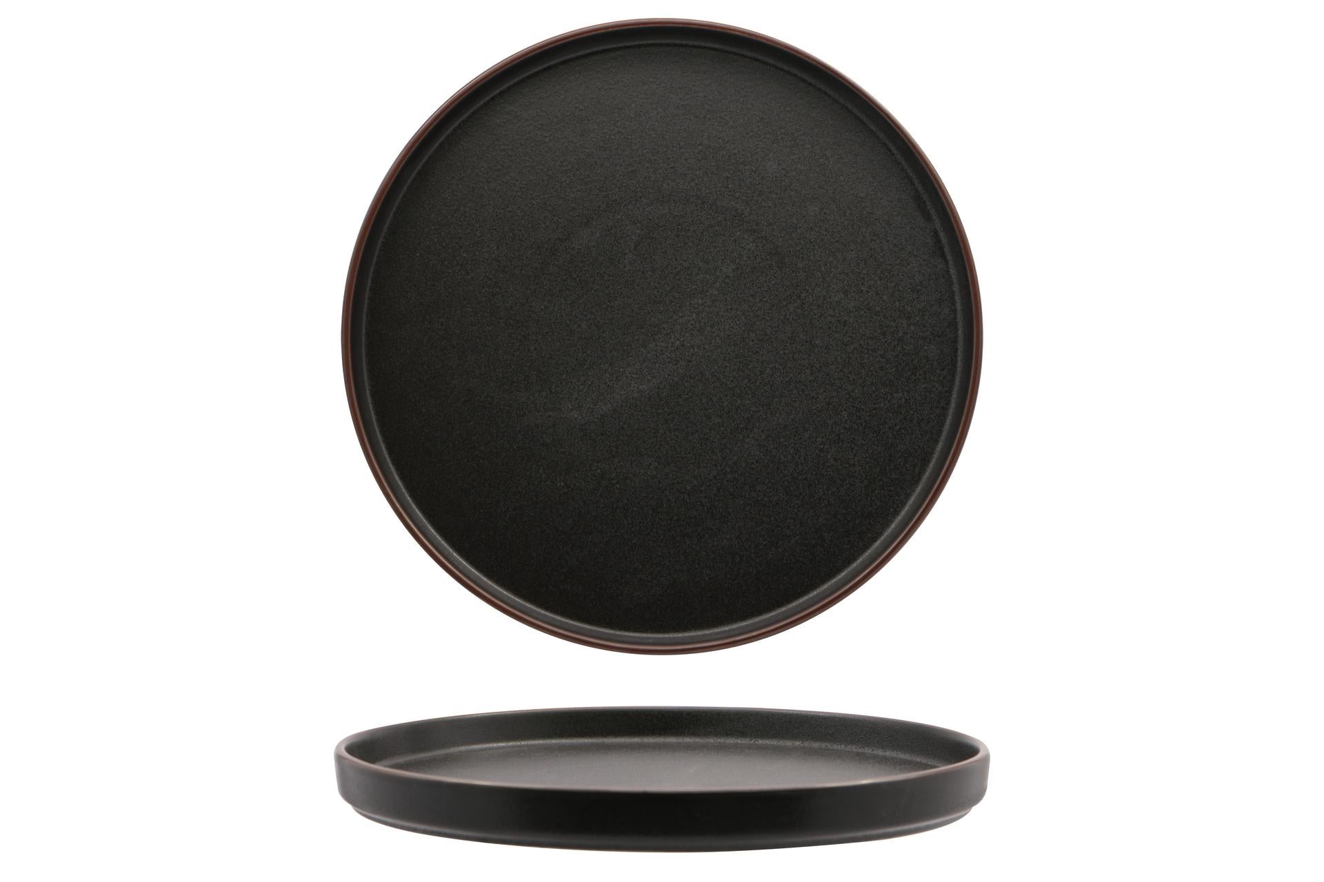 Import Tavola Professional Stromboli Piatto Nordic Ø27 cm In Stoneware Nero Con Bordatura Ramata - Set 4 Pz