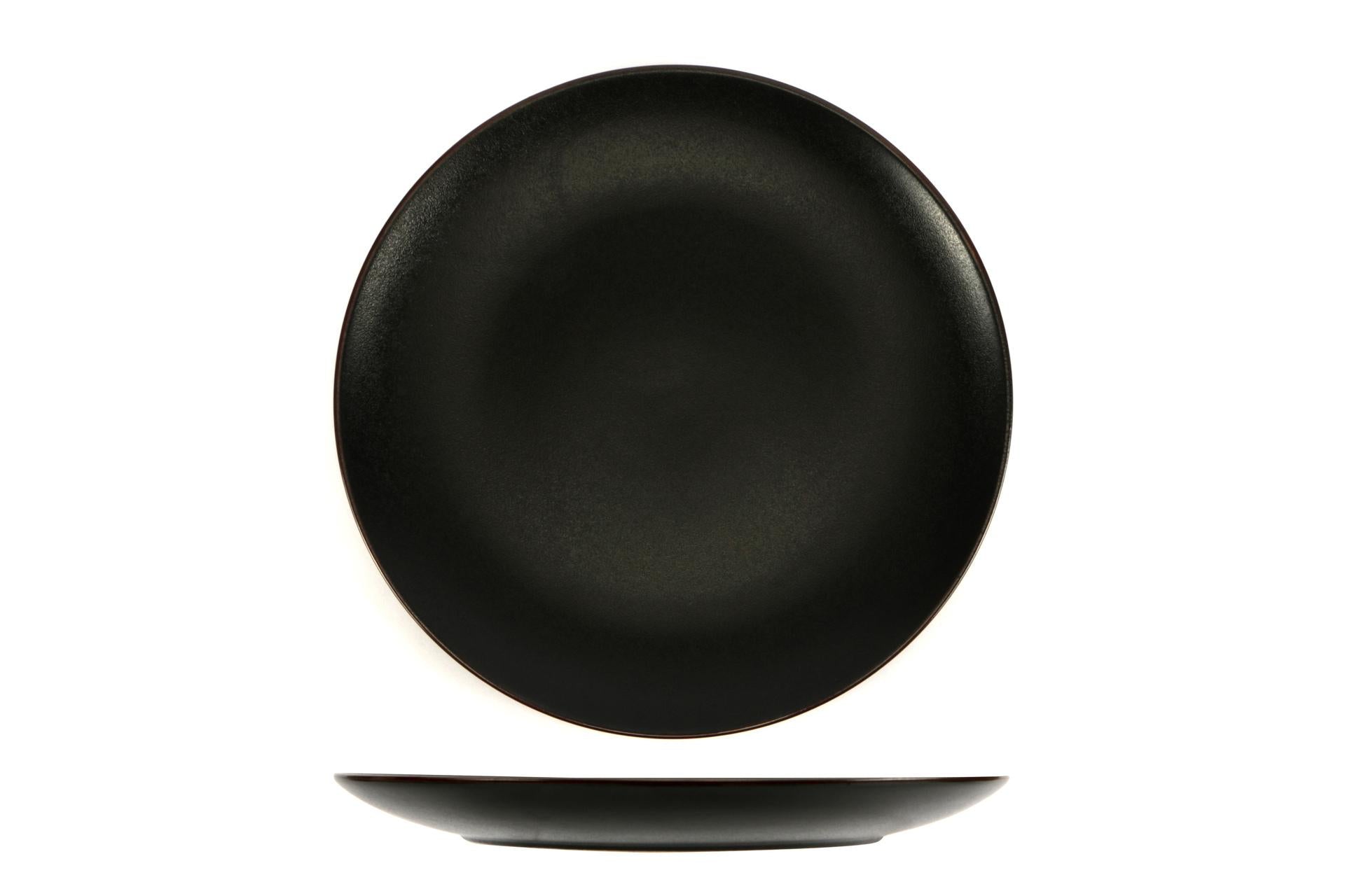 Import Tavola Professional Stromboli Piatto Piano Ø28.5 cm In Stoneware Nero Con Bordatura Ramata - Set 4 Pz