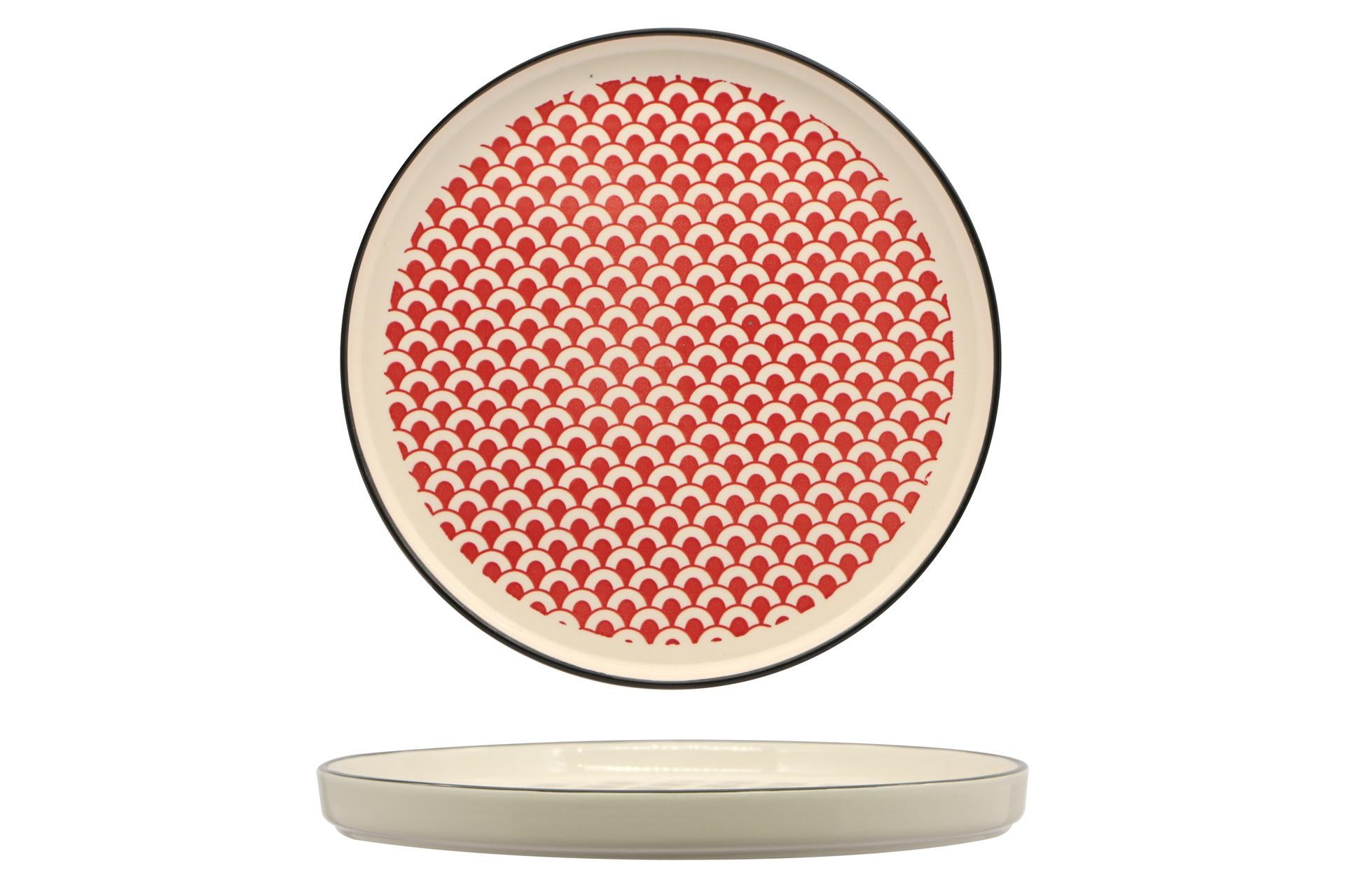 Mosaik Piatto Nordic Ø27 cm Rosso In Stoneware Con Decorazioni Arabeggianti - Set 4 Pz