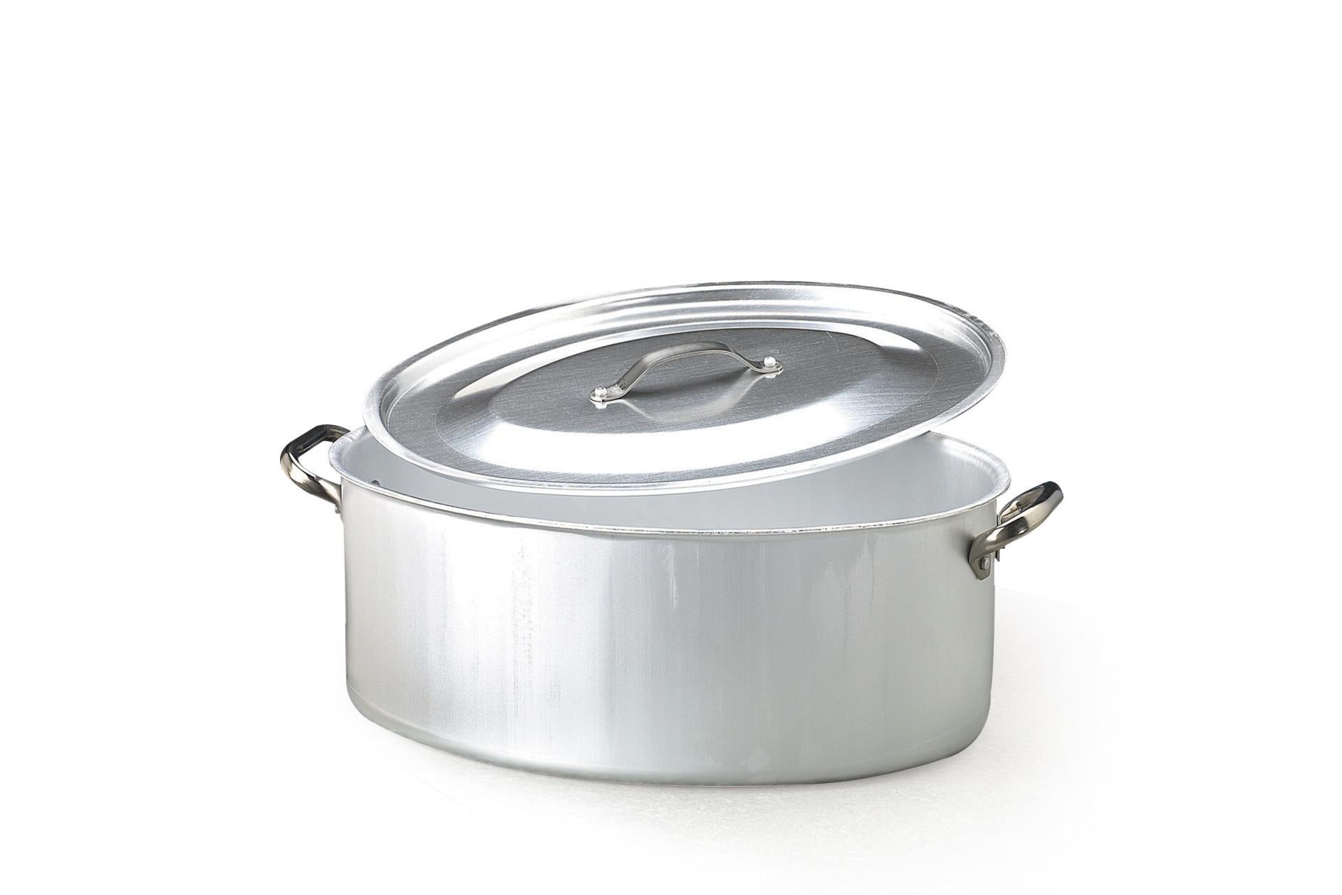 Agnelli Casseruola Ovale 36 cm - H.15 cm 10.60 L In Alluminio 3 mm Con Coperchio e 2 Maniglie Inox