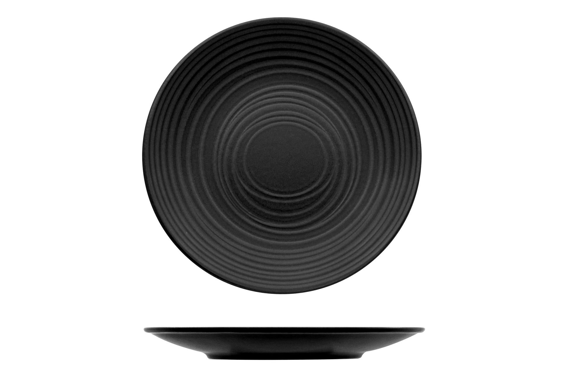 Mesa Ceramics Orbit Piatto Piano Coupe Ø21 cm - Stoneware Nero Con Decoro Reattivo Concentrico - Set 4 Pz