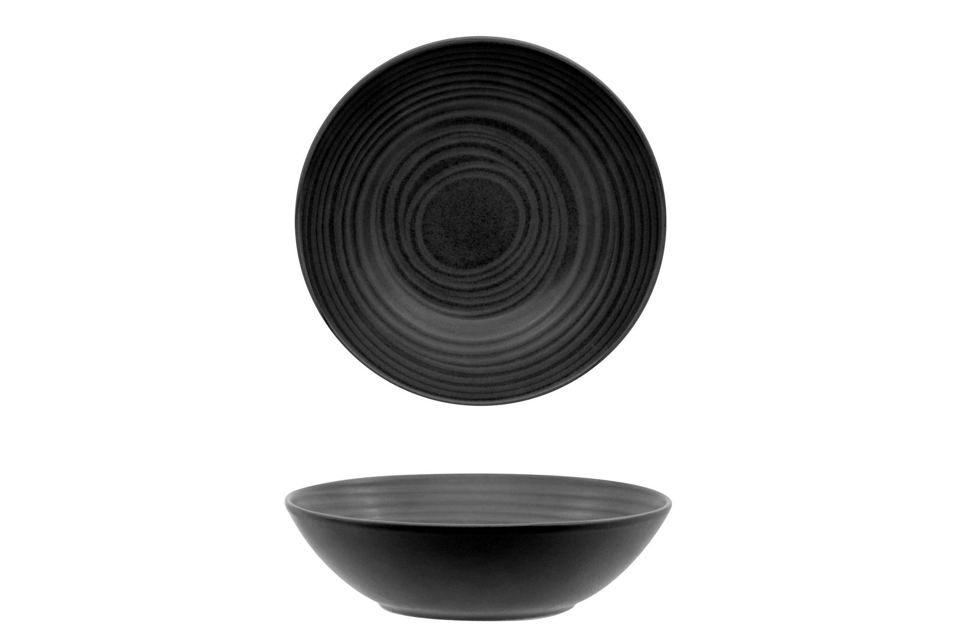 Mesa Ceramics Orbit Insalatiera Ø17 cm In Stoneware Nero Con Decoro Reattivo Concentrico - Set 4 Pz