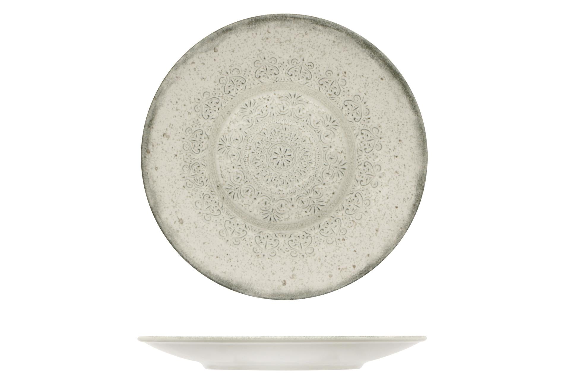 Mesa Ceramics Lace Piatto Piano Coupe Ø21 cm In Stoneware Effetto Invecchiato Con Decoro Pizzo - Set 4 Pz