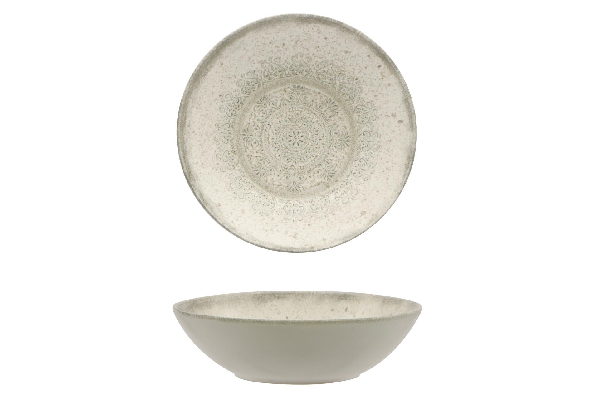 Mesa Ceramics Lace Piatto Fondo Coupe Ø22.4 cm In Stoneware Effetto Invecchiato Con Decoro Pizzo - Set 4 Pz