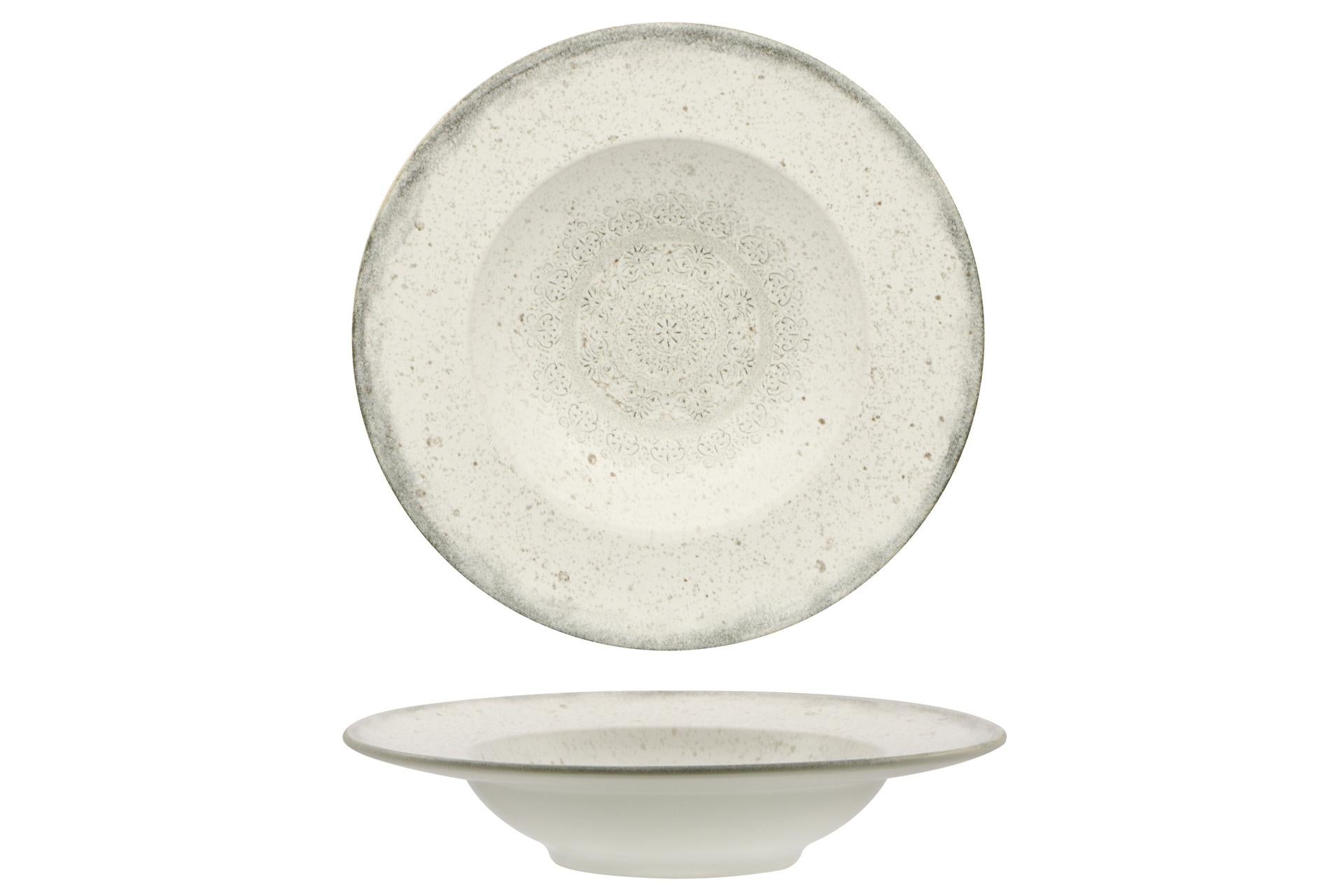 Mesa Ceramics Lace Pasta Bowl Ø27 cm - Collezione In Stoneware Con Effetto Invecchiato e Decoro Pizzo - Set 4 Pz