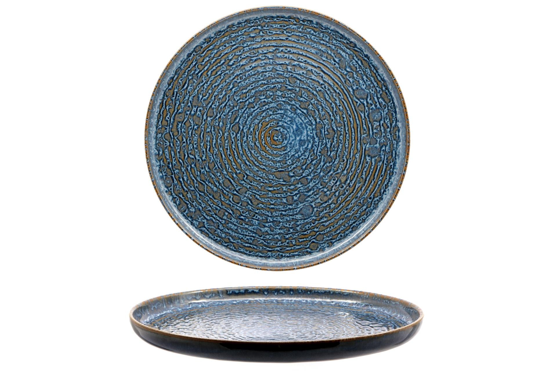 Mesa Ceramics Okeanos Piatto Piano Bordo Alto Ø33 cm In Stoneware - Collezione Contemporanea Blu - Set 4 Pz