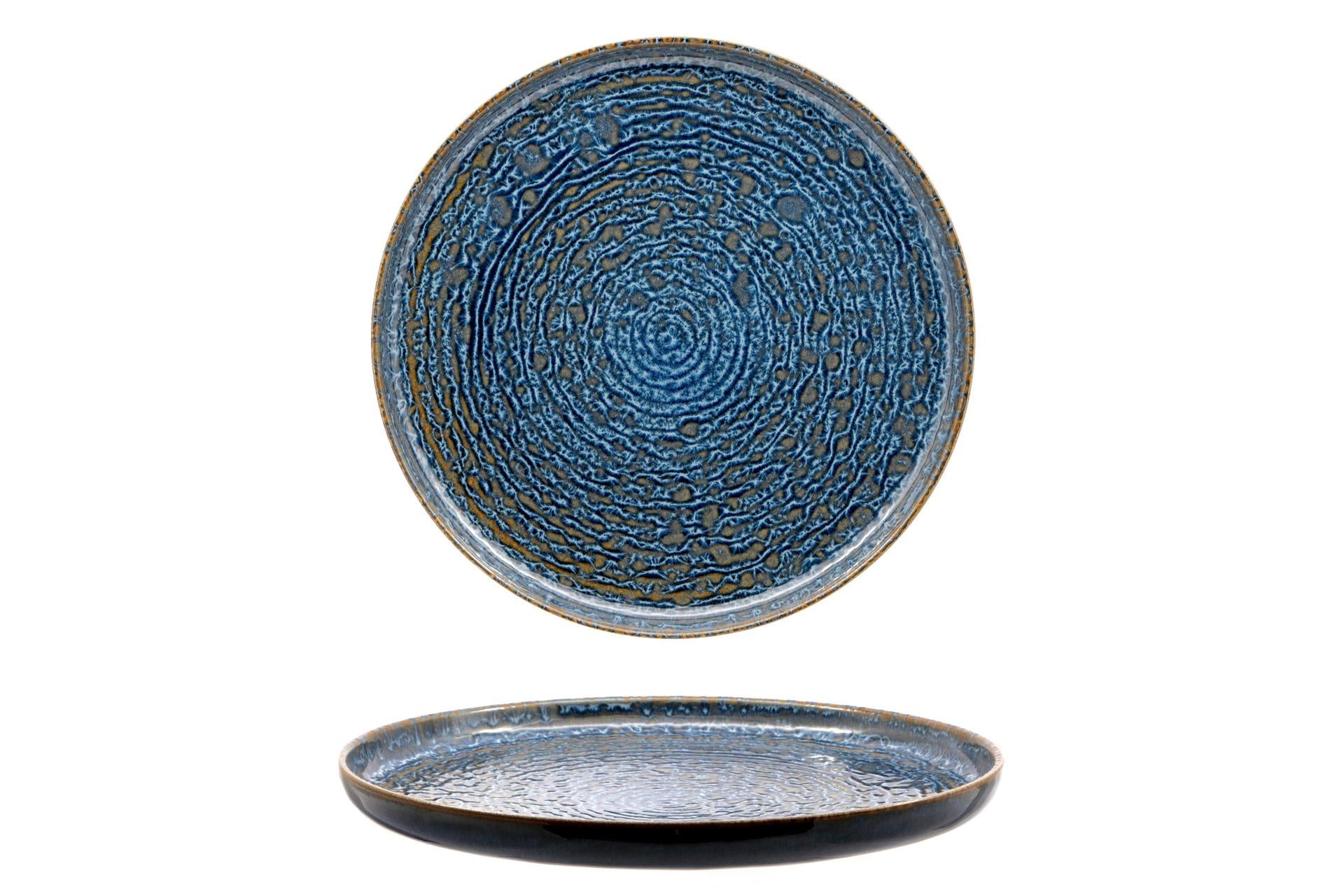 Mesa Ceramics Okeanos Piatto Piano Bordo Alto Ø28 cm In Stoneware - Collezione Contemporanea Blu - Set 4 Pz