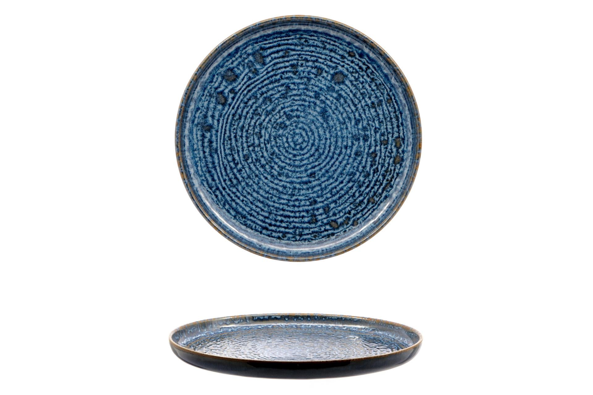 Mesa Ceramics Okeanos Piatto Piano Bordo Alto Ø17.5 cm In Stoneware Decorato Blu - Set 4 Pz