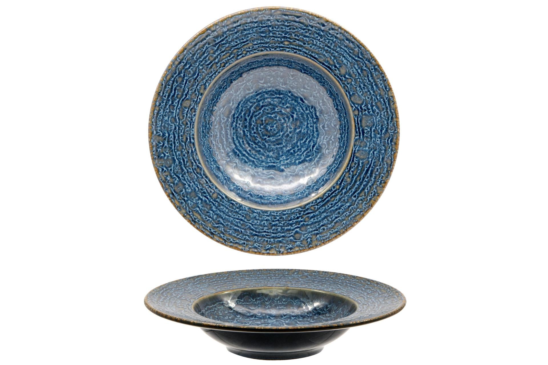 Mesa Ceramics Okeanos Pasta Bowl Ø27 cm - Collezione Contemporanea In Stoneware Decorazione Blu - Set 4 Pz