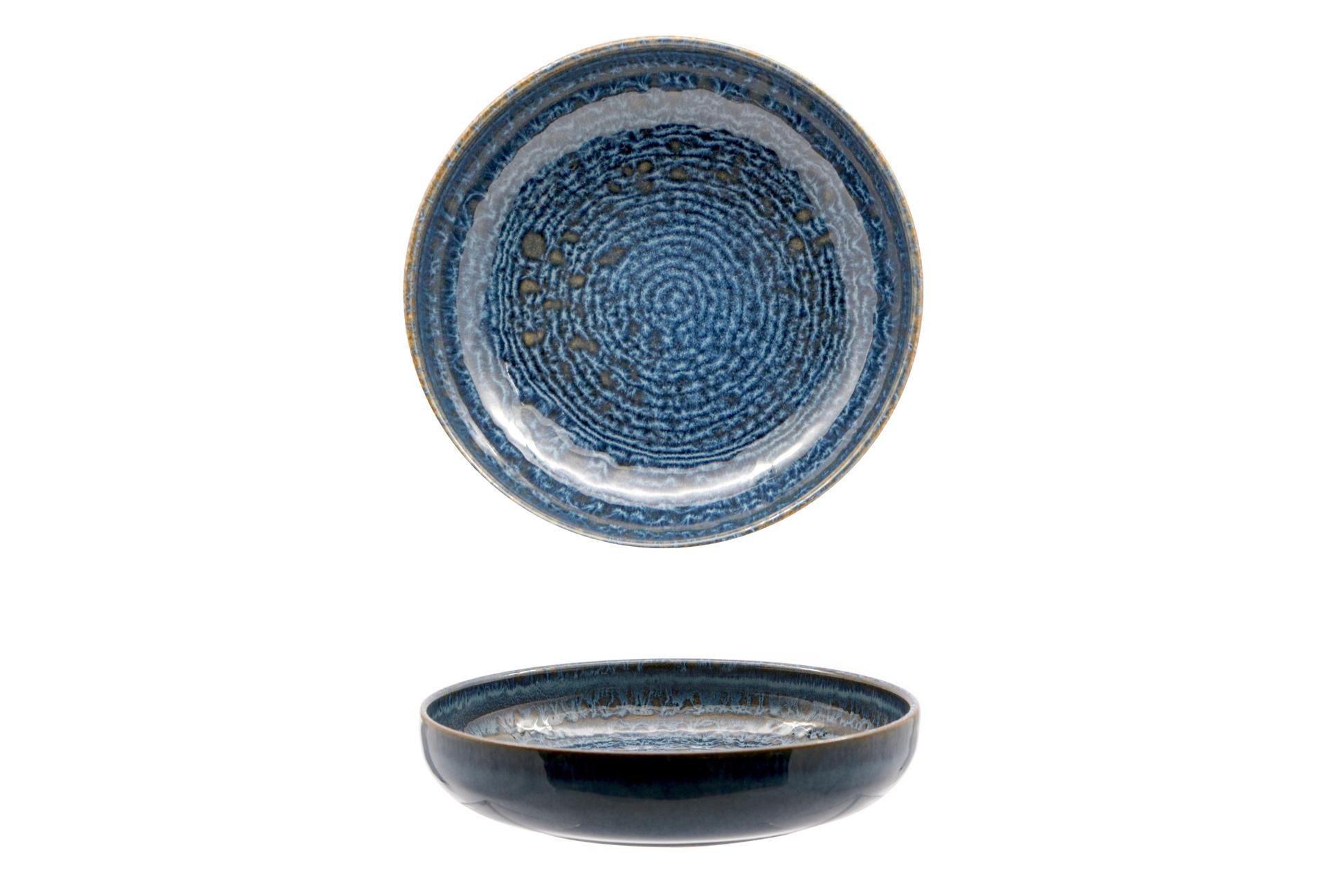 Mesa Ceramics Okeanos Coppetta Ø16 cm In Stoneware - Collezione Contemporanea Decorazione Blu - Set 4 Pz