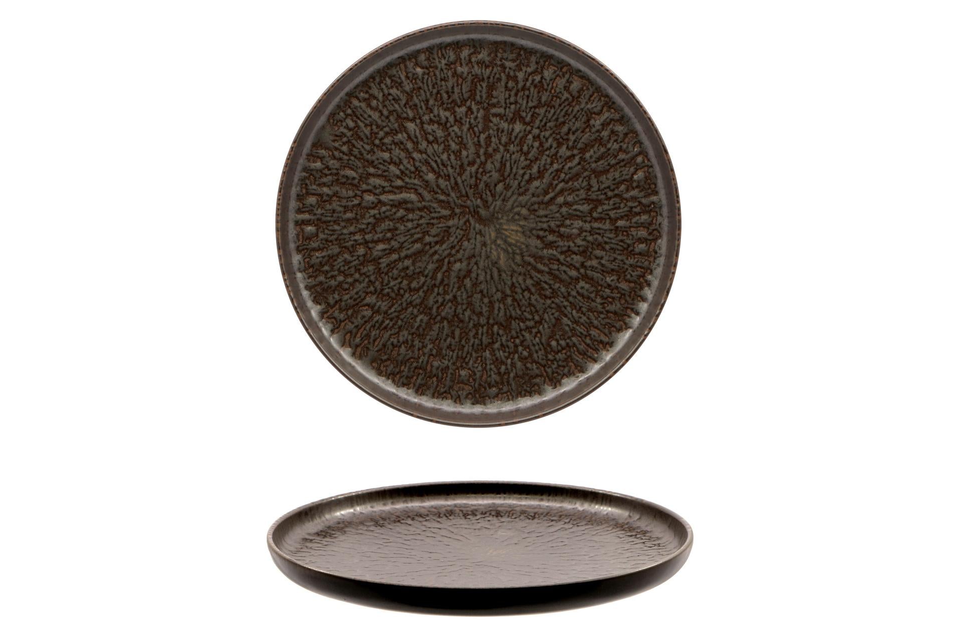 Mesa Ceramics Taal Piatto Piano Bordo Alto Ø28 cm In Stoneware Decorato Marrone - Set 4 Pz