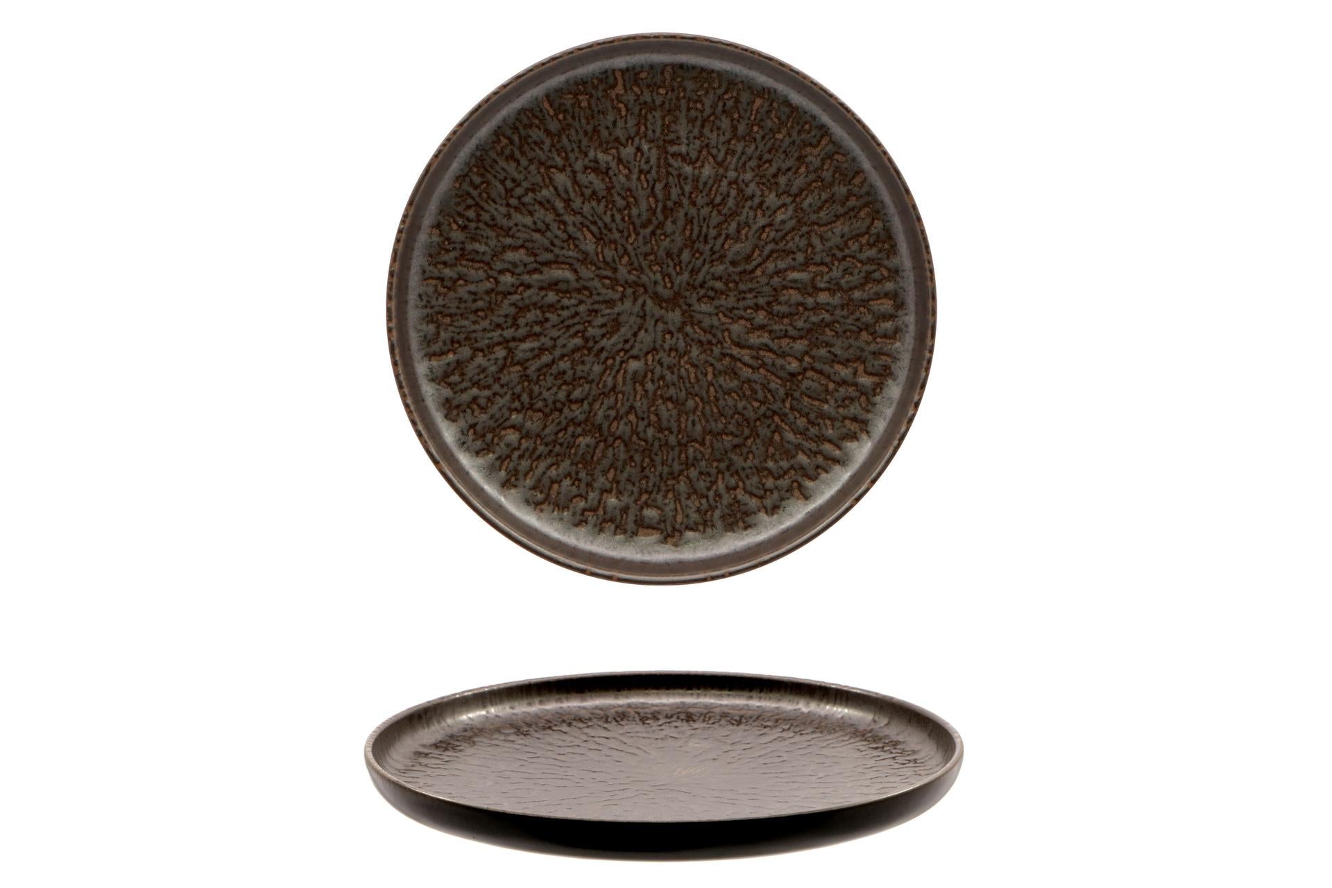 Mesa Ceramics Taal Piatto Piano Bordo Alto Ø22 cm In Stoneware Decorato Marrone - Set 4 Pz