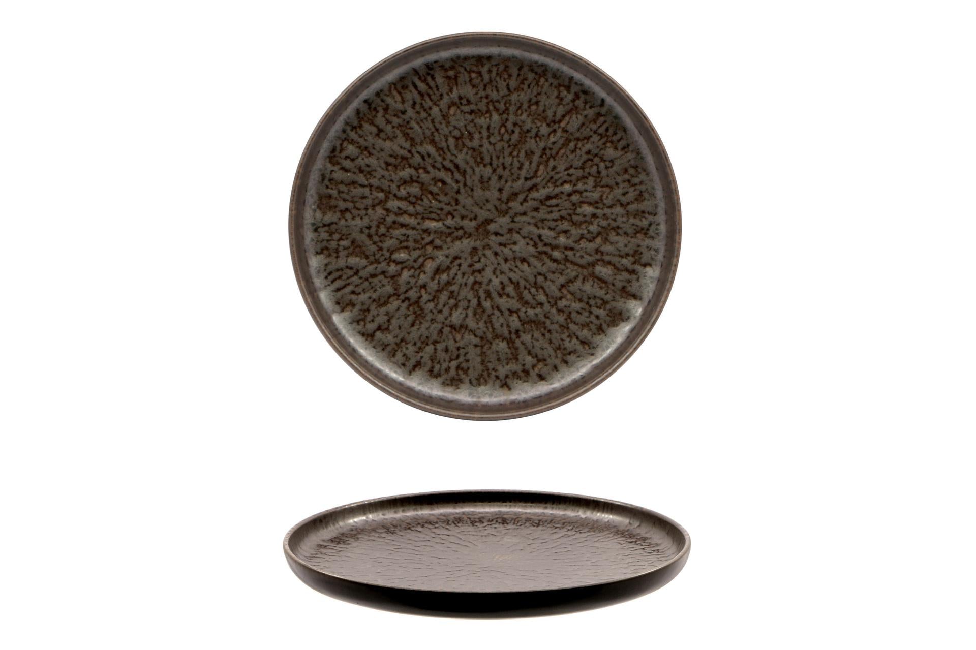 Mesa Ceramics Taal Piatto Piano Bordo Alto Ø17.5 cm In Stoneware Decorato Marrone - Set 4 Pz