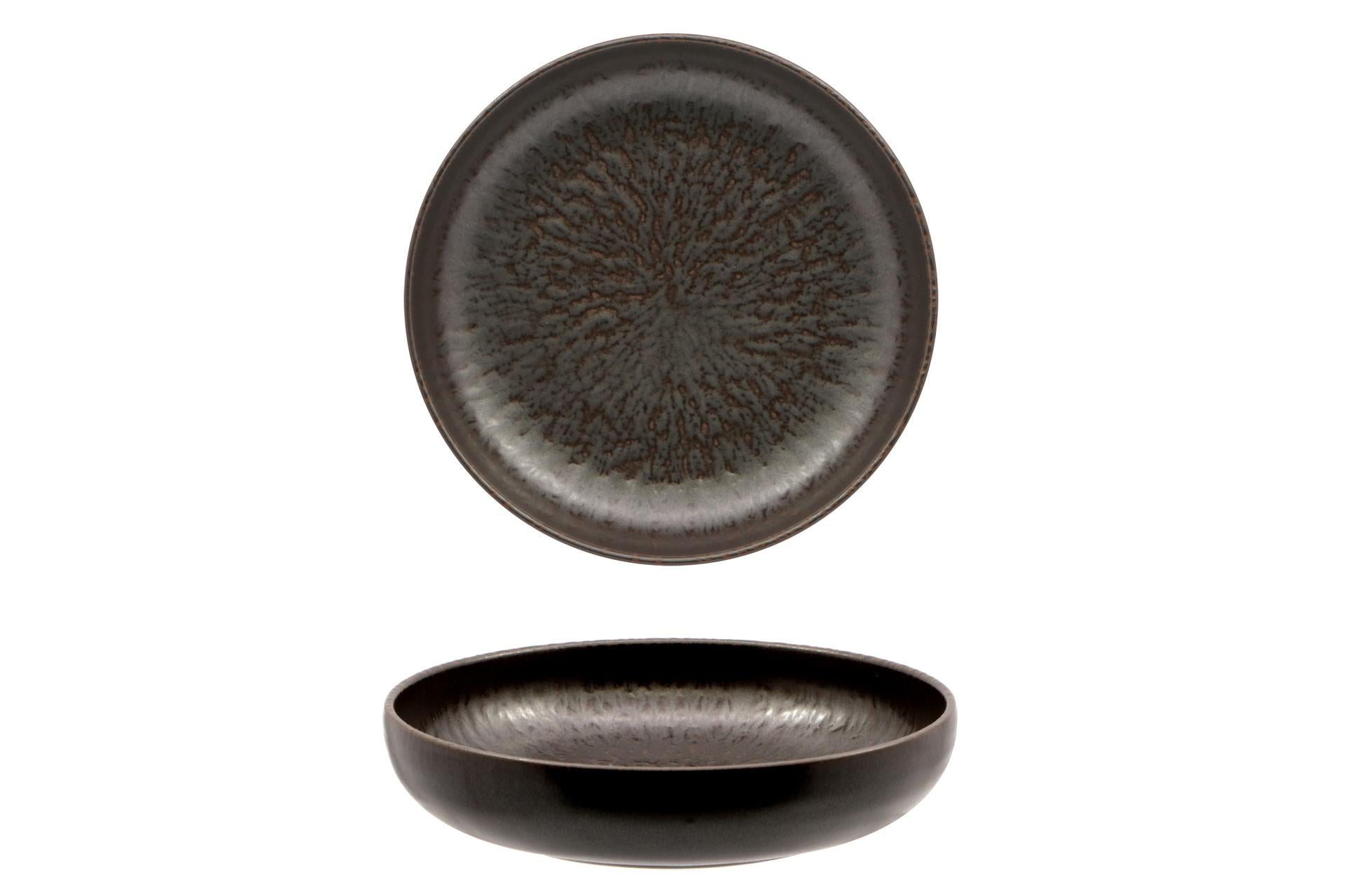 Mesa Ceramics Taal Piatto Fondo Ø22 cm In Stoneware Con Decoro Metallizzato Marrone - Set 4 Pz