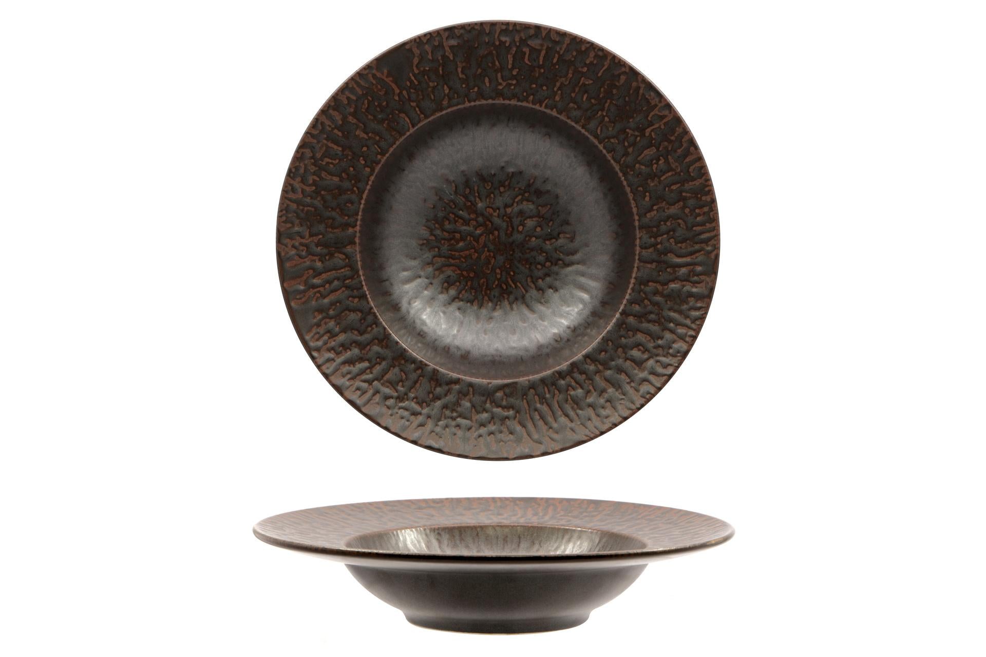 Mesa Ceramics Taal Pasta Bowl Ø27 cm - Stoneware Decorazione Metallizzata Marrone - Set 4 Pz