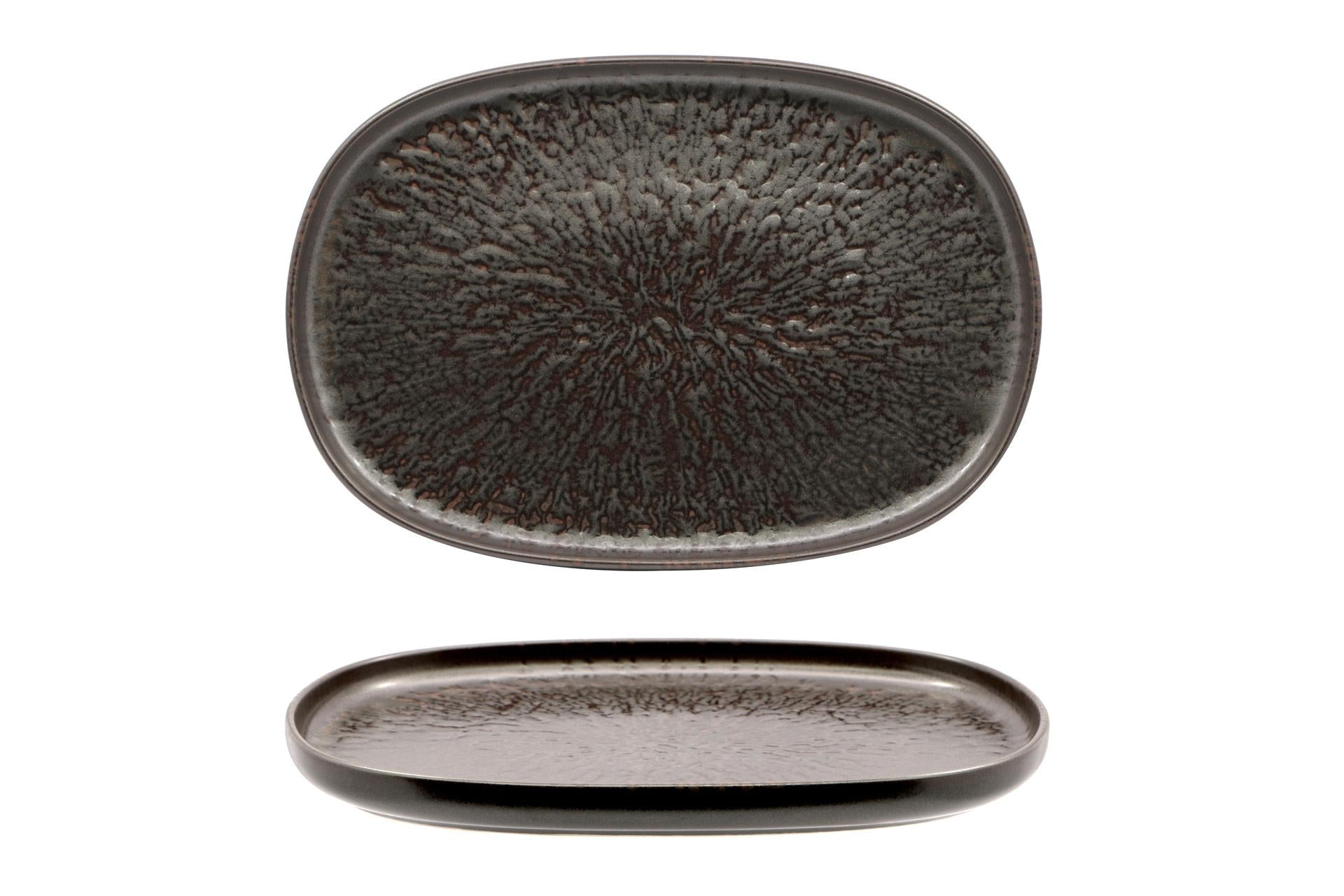 Mesa Ceramics Taal Vassoio Ovale 33x23 cm In Stoneware Marrone Decorato - Set 4 Pz