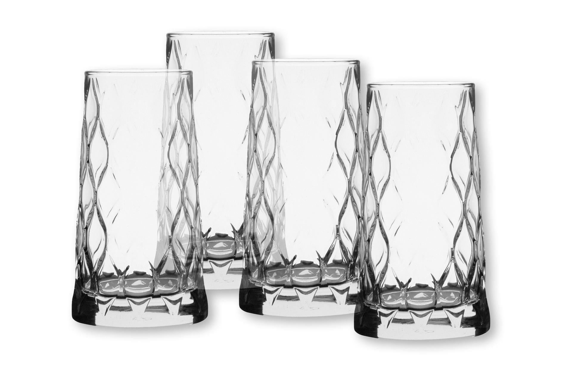 Pasabahce Leafy FH Tumbler Long Drink - Set di 4 Bicchieri 35,5 cl Ø7,6 cm H.14 cm Decorati - Set 4 Pz