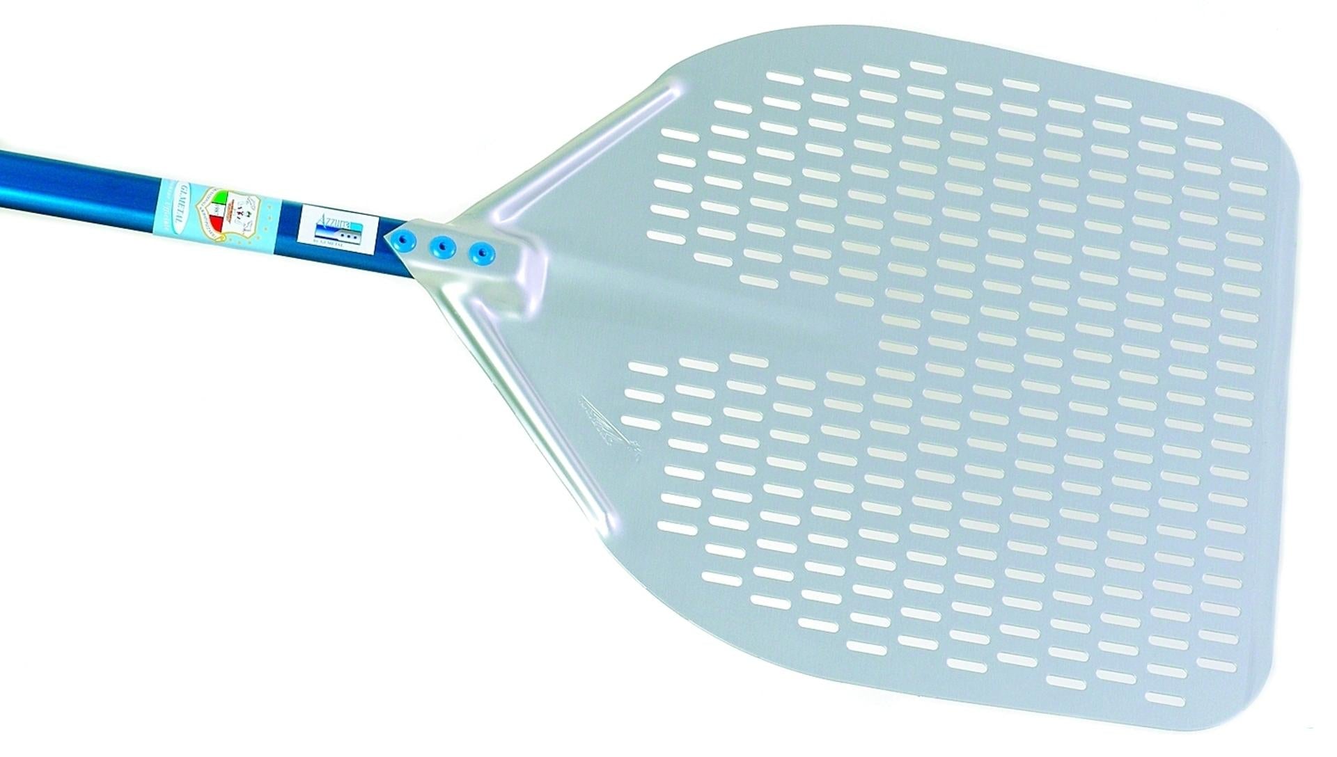 Gi Metal Azzurra Pala Pizza Forata Alluminio Anodizzato Neutro - Testa Ø50 cm, Manico 120 cm Anodizzato Azzurro