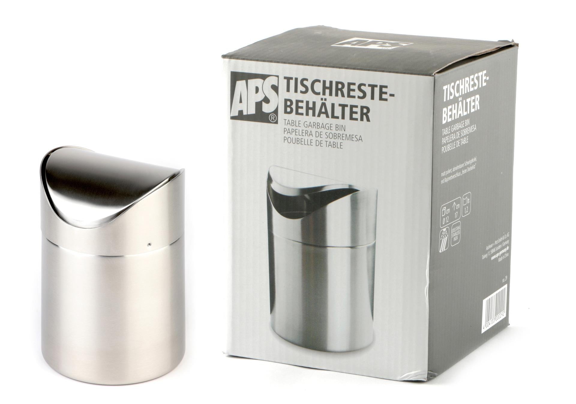 APS Pattumiera da Tavolo Rotonda H.17 cm - Ø12 cm In Acciaio Inox 1.2 Litri