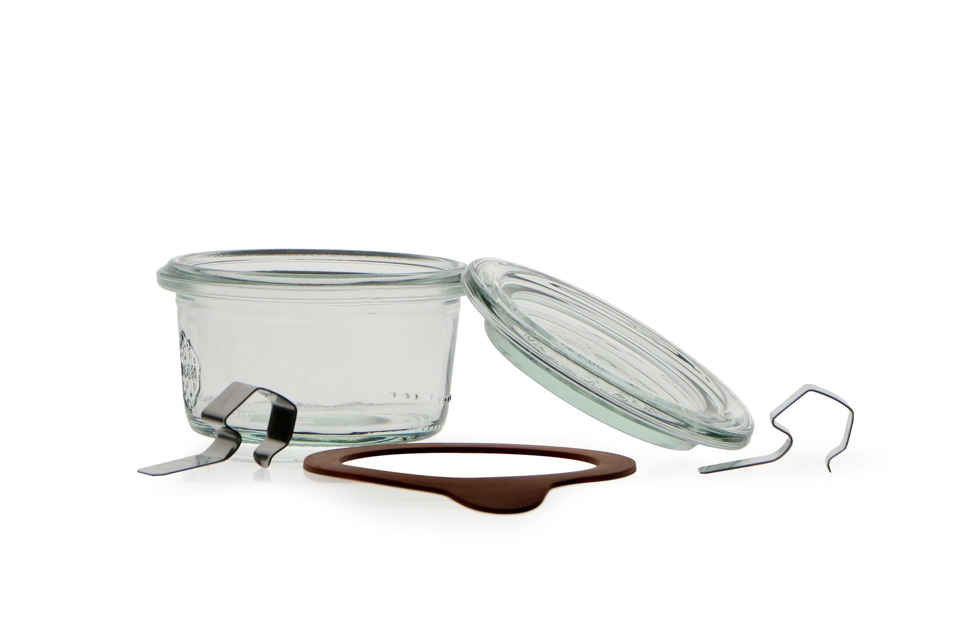 Weck Vasetto Cilindrico 50 ml Con Coperchio Ø60 mm - Conservazione e Vaso-Cottura Completo di Guarnizione e Clips Ermetiche - Set 24 Pz