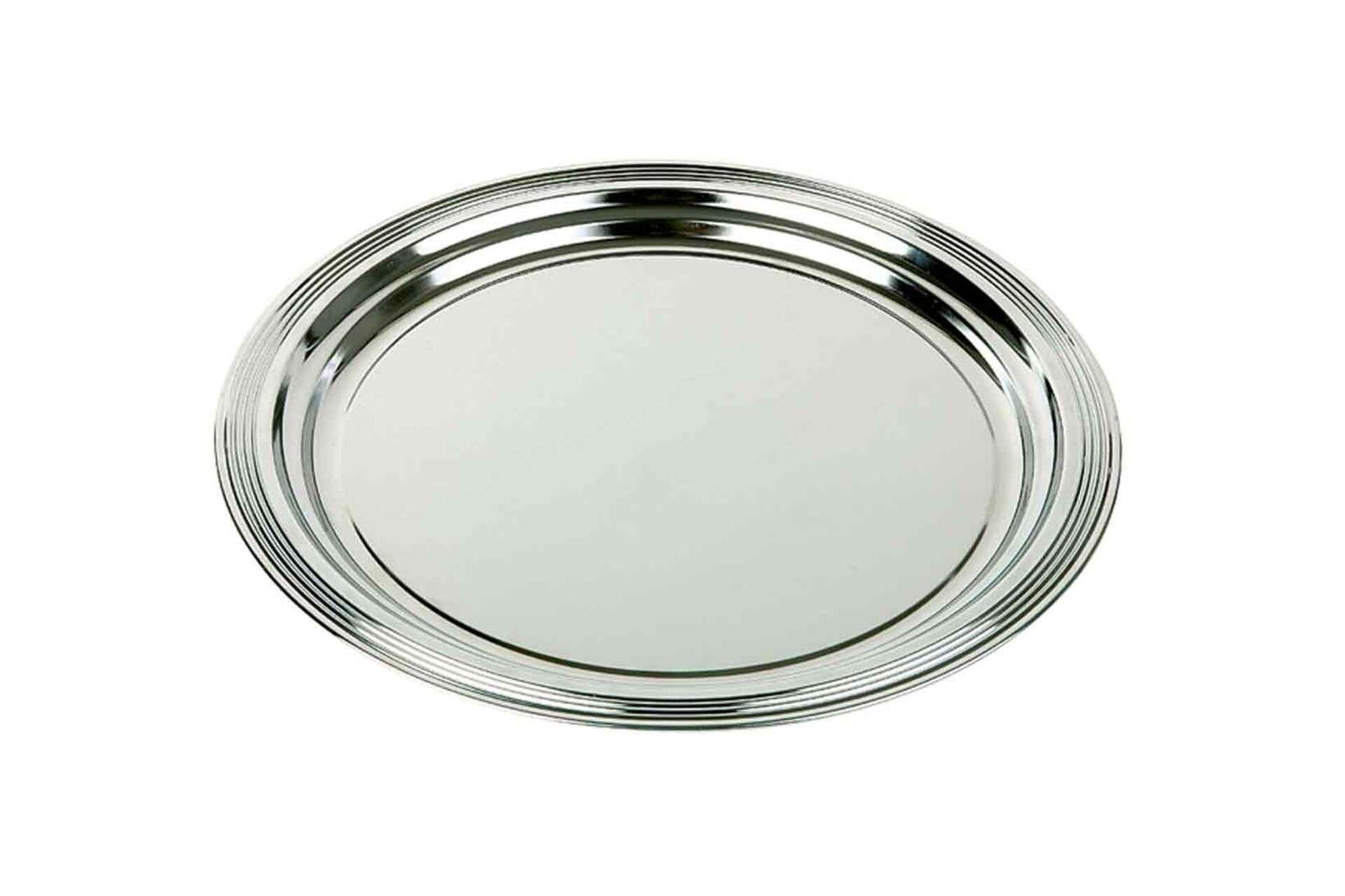 APS Classic Vassoio Rotondo Ø35 cm In Metallo Cromato Con Decorazione Linea e Bordo Arrotondato