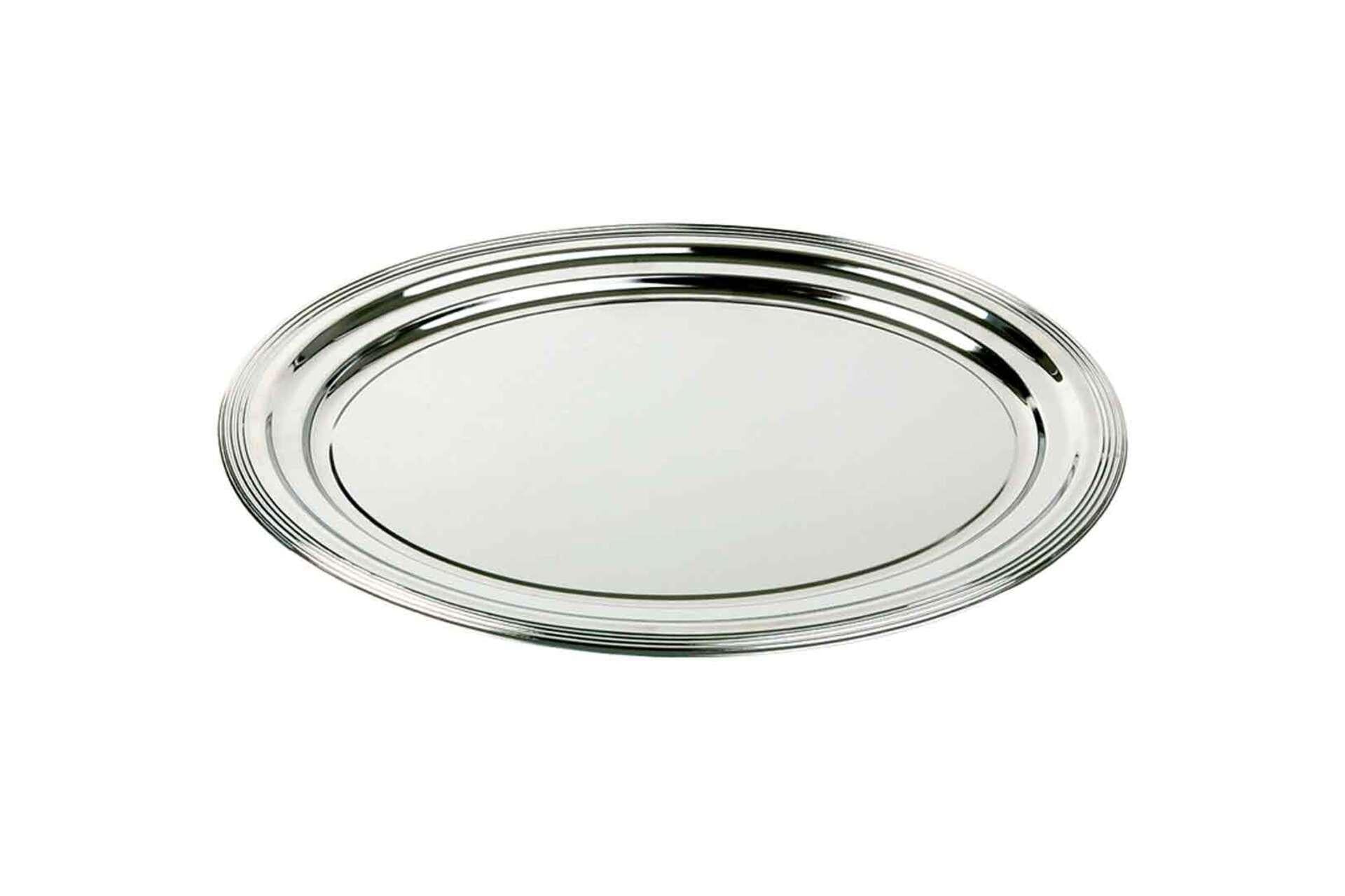 APS Classic Vassoio Ovale 46 x 34 cm In Metallo Cromato Con Decorazione Linea e Bordo Arrotondato