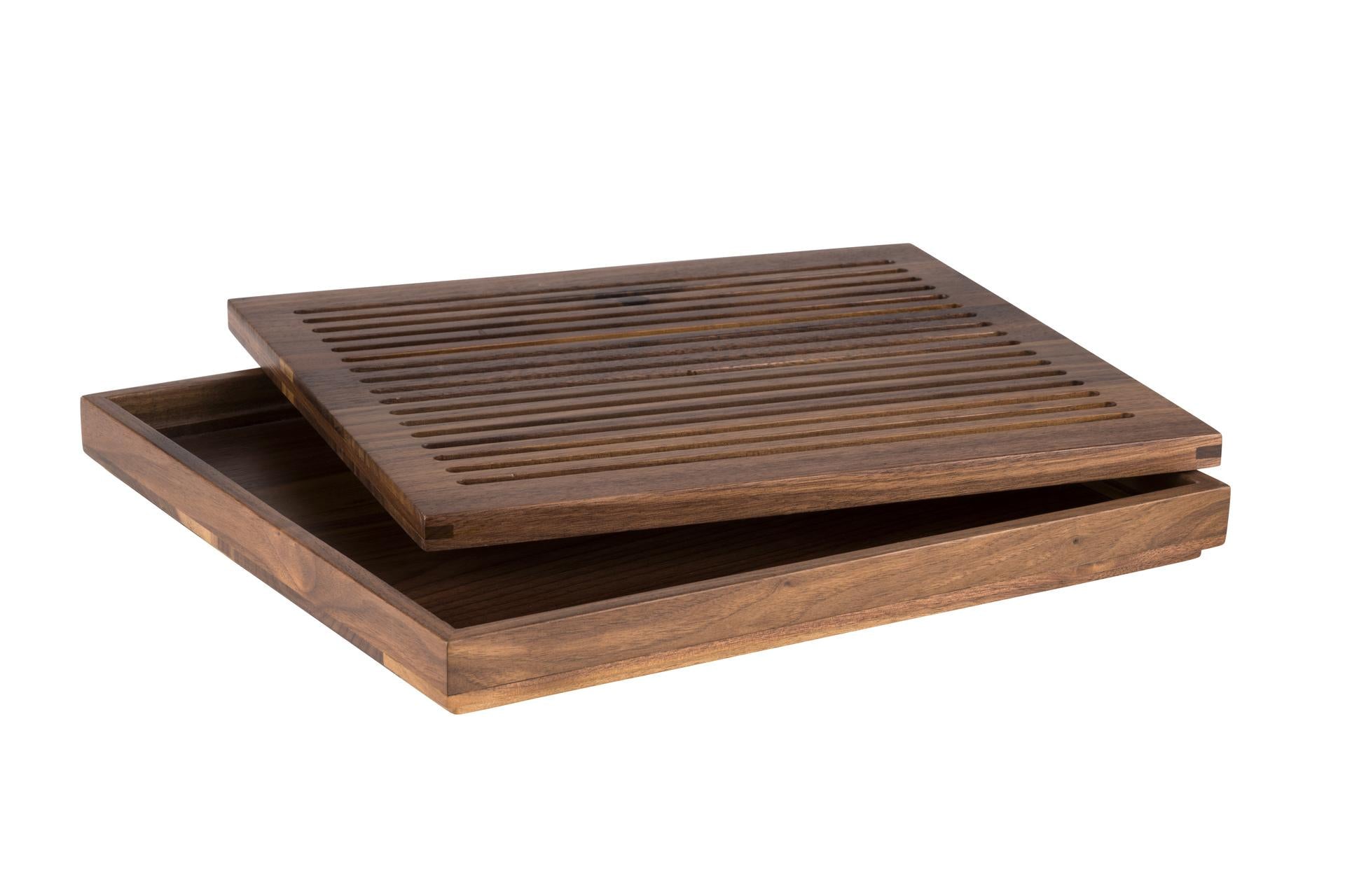 APS Tagliere GN 2/3 H.3.5 cm - 35.4 x 32.5 cm In Legno di Noce Oliato Con Vassoio Raccolta Estraibile