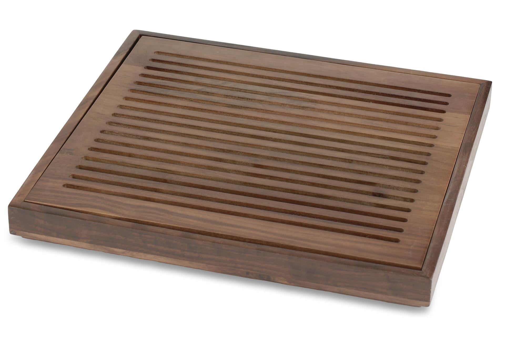 APS Tagliere GN 2/3 H.3.5 cm - 35.4 x 32.5 cm In Legno di Noce Oliato Con Vassoio Raccolta Estraibile 4