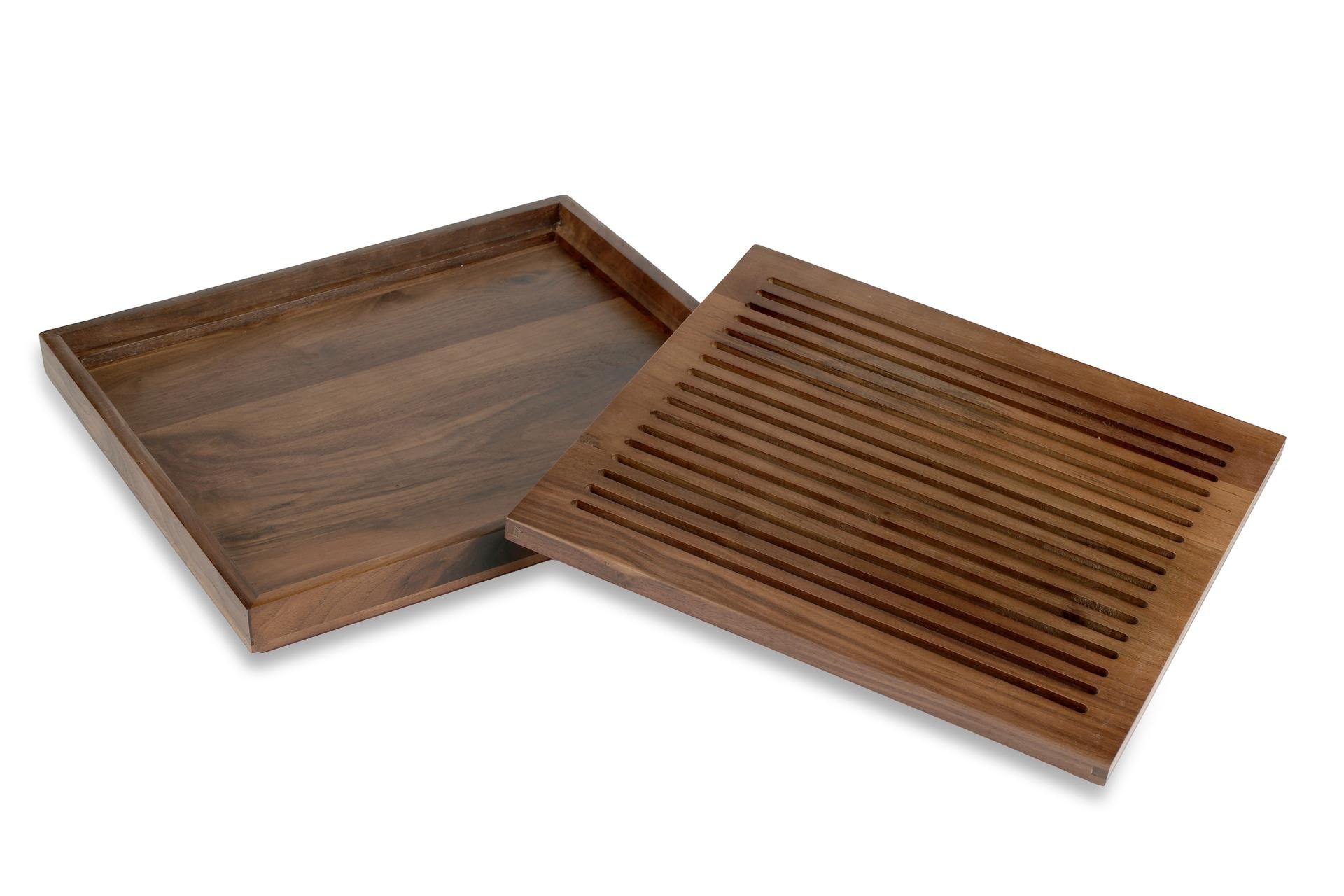 APS Tagliere GN 2/3 H.3.5 cm - 35.4 x 32.5 cm In Legno di Noce Oliato Con Vassoio Raccolta Estraibile 5