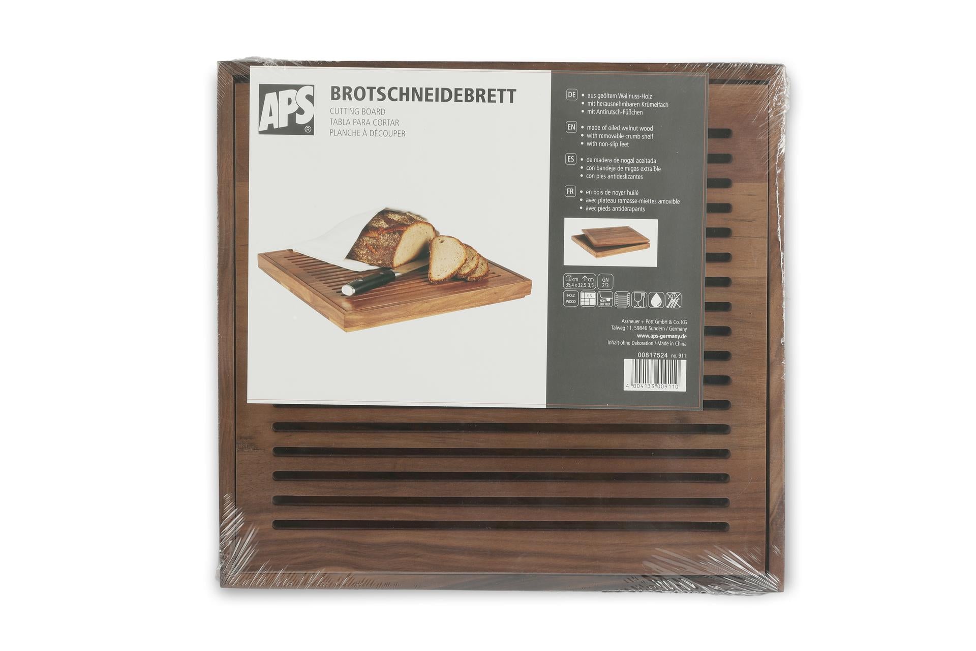 APS Tagliere GN 2/3 H.3.5 cm - 35.4 x 32.5 cm In Legno di Noce Oliato Con Vassoio Raccolta Estraibile 6