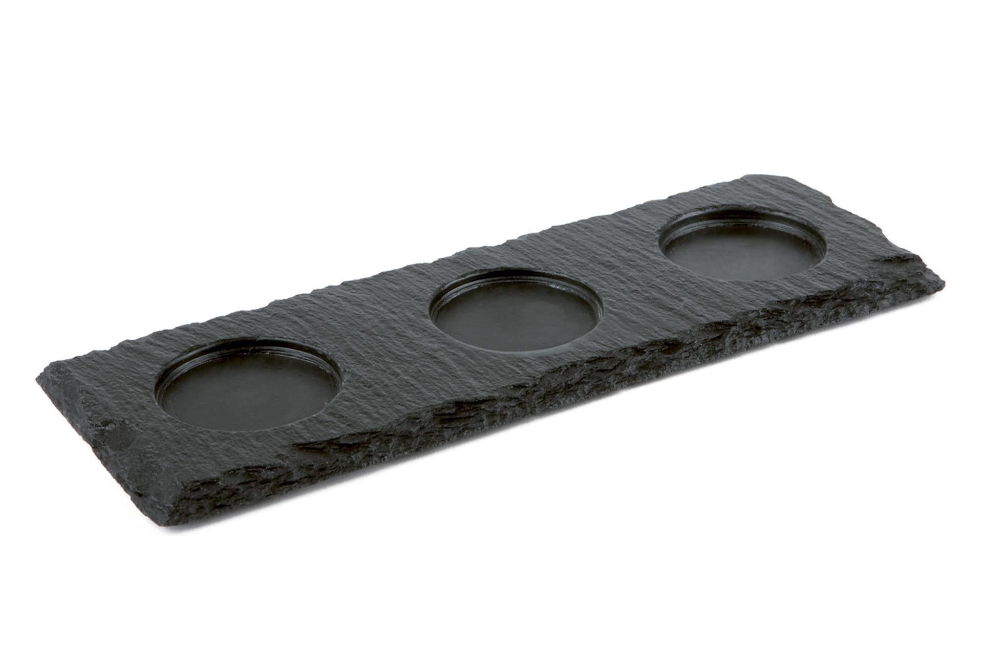 APS Vassoio In Ardesia Naturale 28 x 10 cm - Spessore 6-9 mm Con 3 Fori Ø6 cm