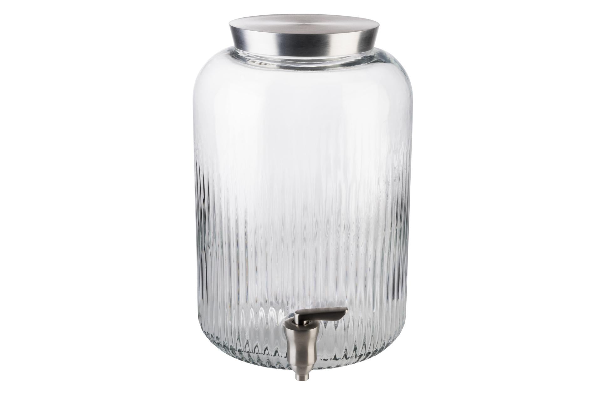 APS Distributore per Bevande 7 Litri - 20 x H.30.5 cm In Vetro Con Coperchio e Rubinetto In Acciaio Inox