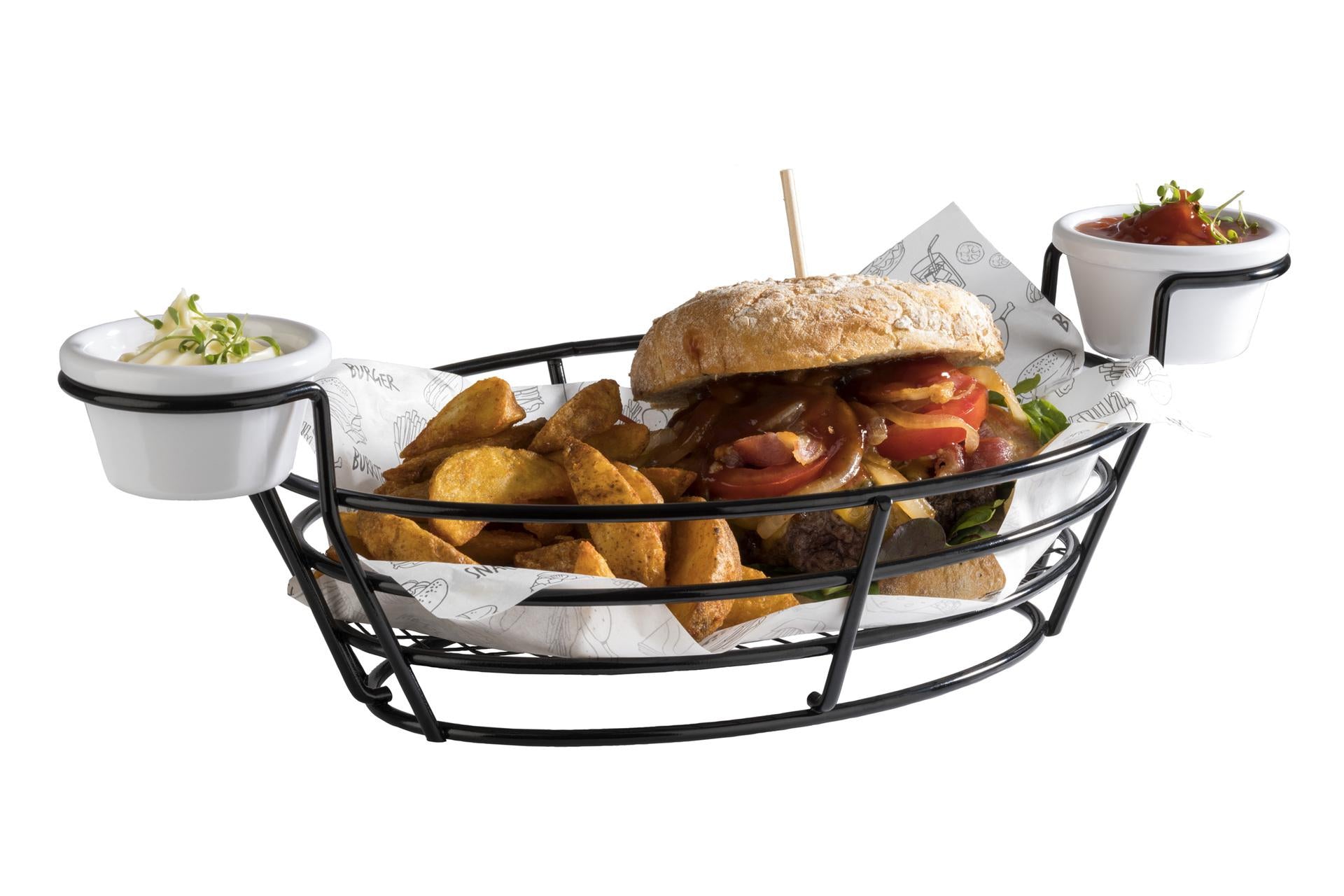 APS Burger e Fries Cestino Ovale In Filo Metallo Con Manici - 39 x 20 x H.11 cm