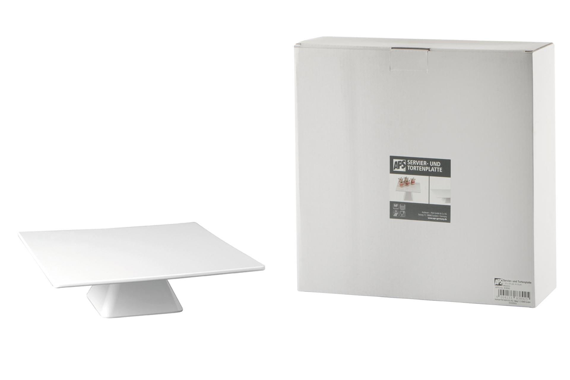 APS Alzata Torta Quadrata 31x31 cm H.8 In Melamina Bianca - Espositore Buffet Robusto