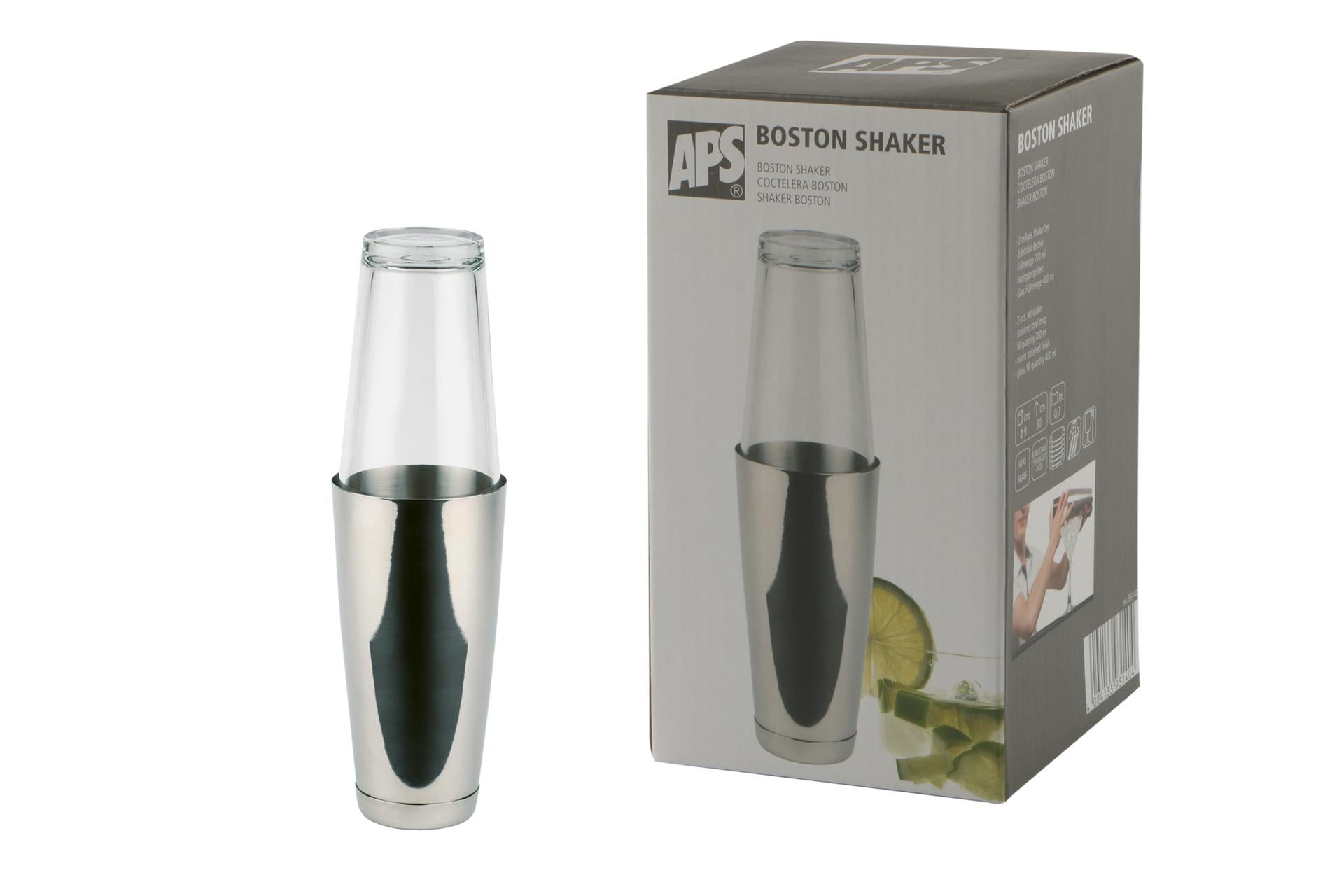 APS Shaker Boston 2 Pezzi Inox 700 ml e Vetro 400 ml - Ø9 cm H.30 cm 3