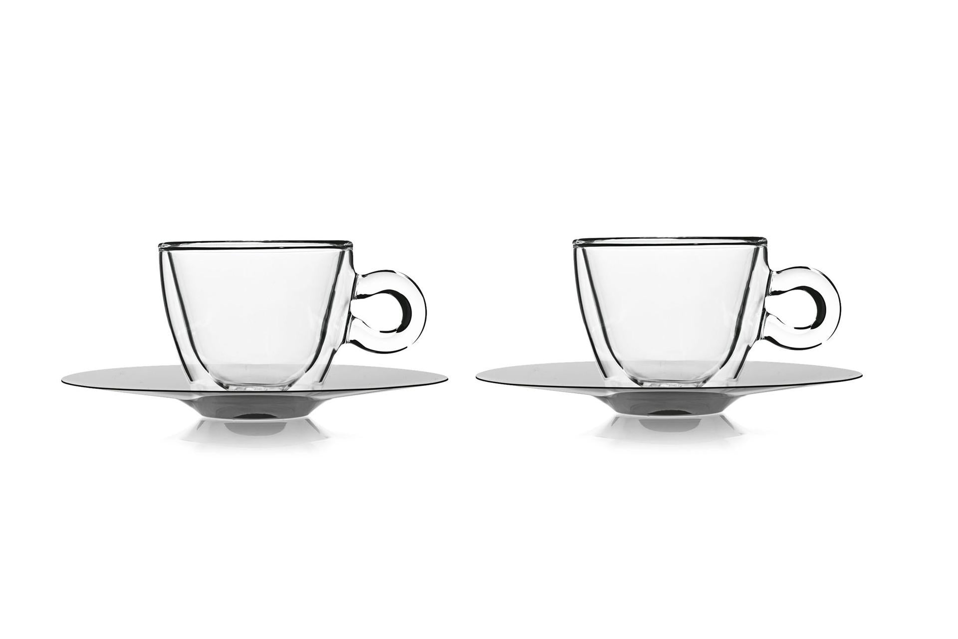 Bormioli Luigi Thermic Glass Set 2 Tazze con Piatto Cl 6.5 - Tazze a Doppia Parete in Vetro - Set 2 Pz 1