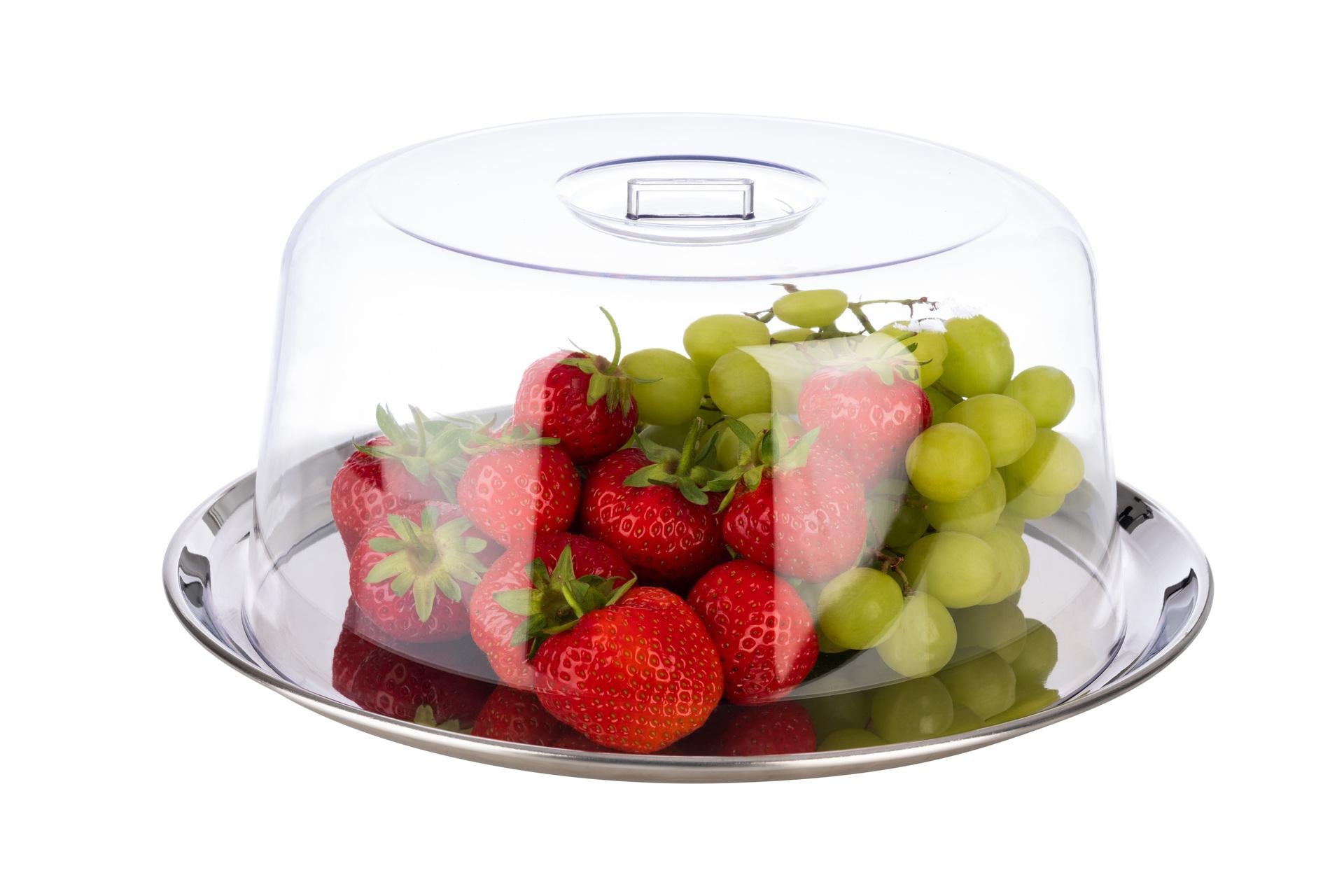 APS Set Vassoio Rotondo Ø27 cm In Acciaio Inox Con Coperchio In SAN H.12.5 cm