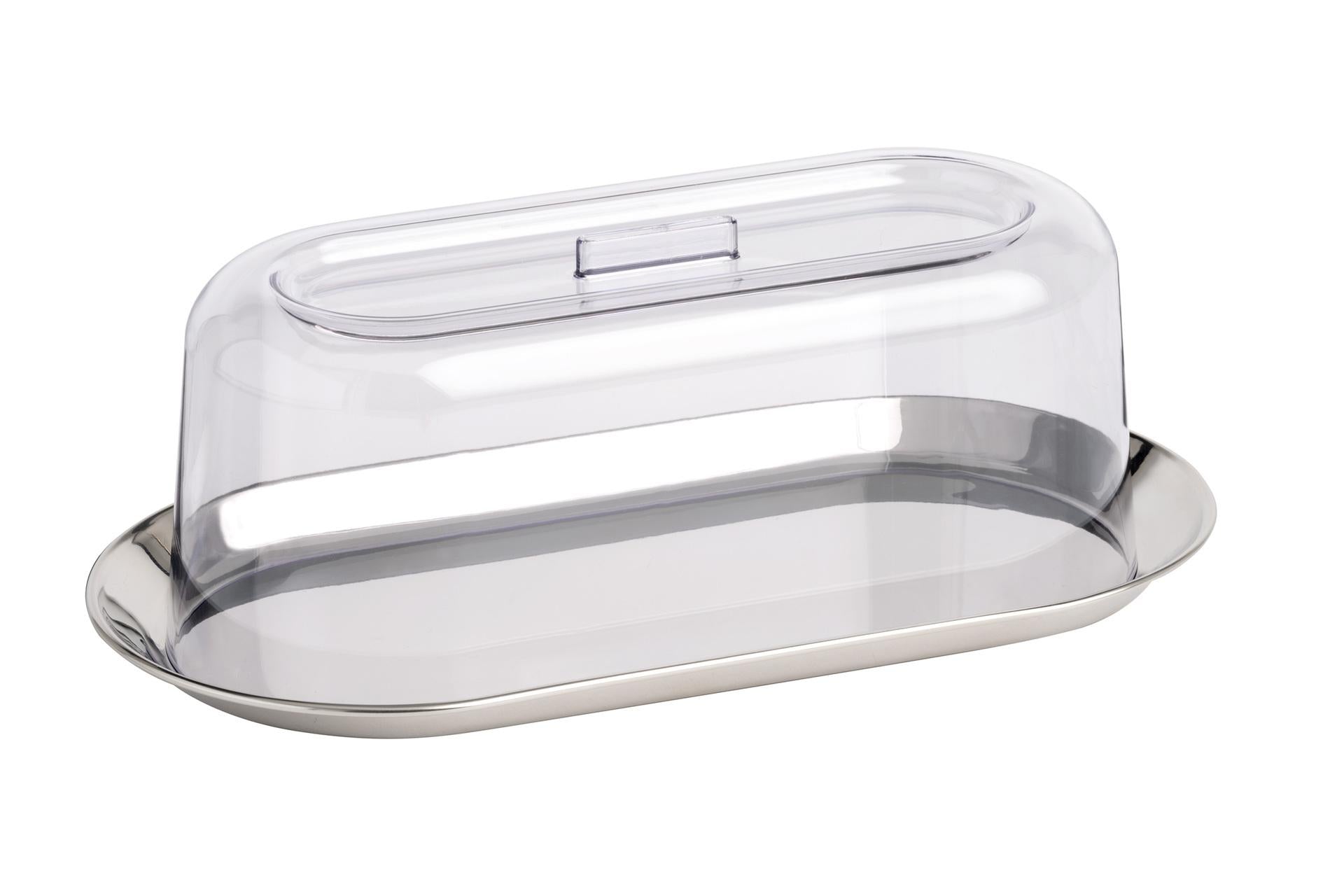 APS Set Vassoio Ovale In Acciaio Inox 30 x 15.5 cm Con Coperchio In SAN H.10.5 cm