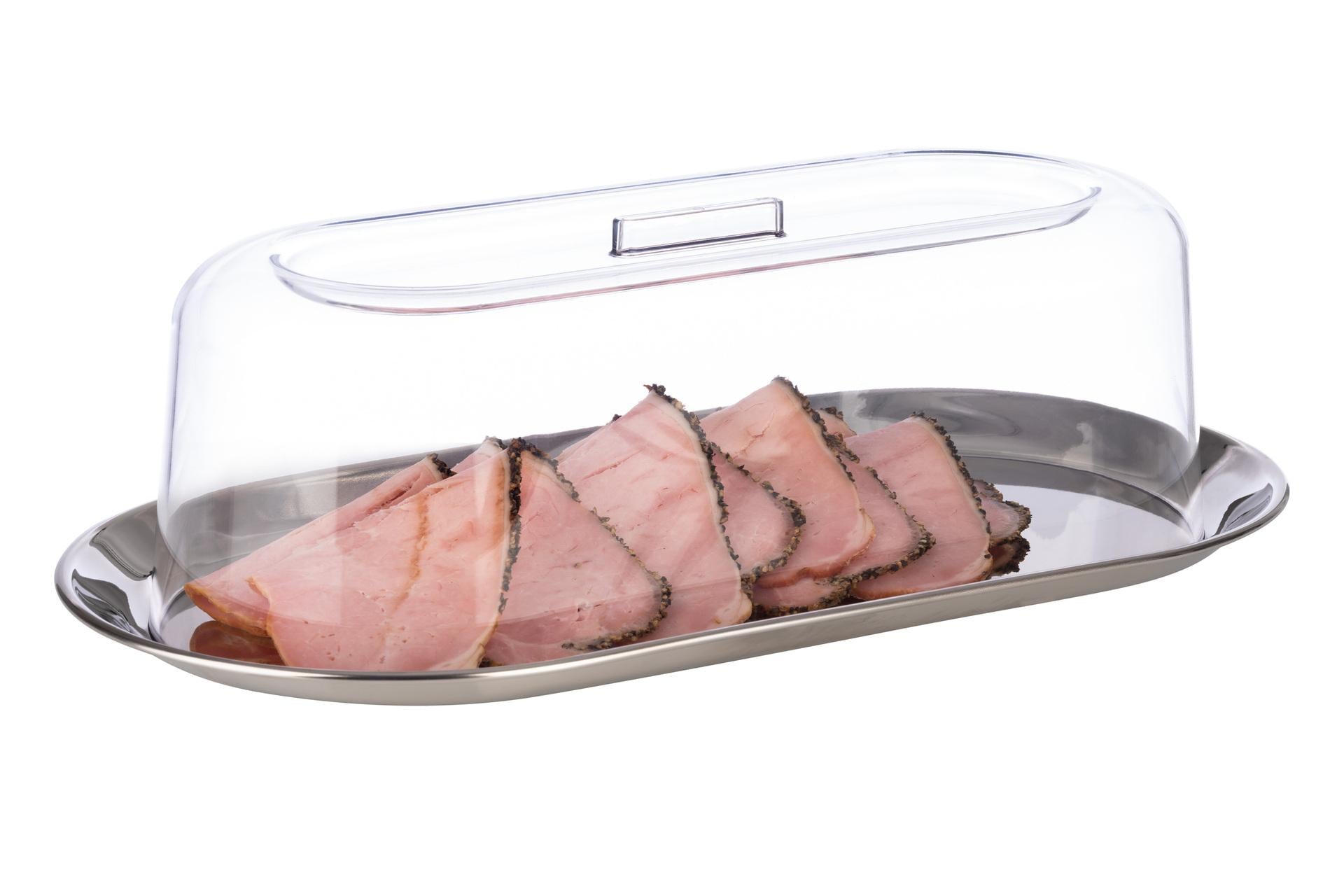 APS Set Vassoio Ovale In Acciaio Inox 30 x 15.5 cm Con Coperchio In SAN H.10.5 cm 3
