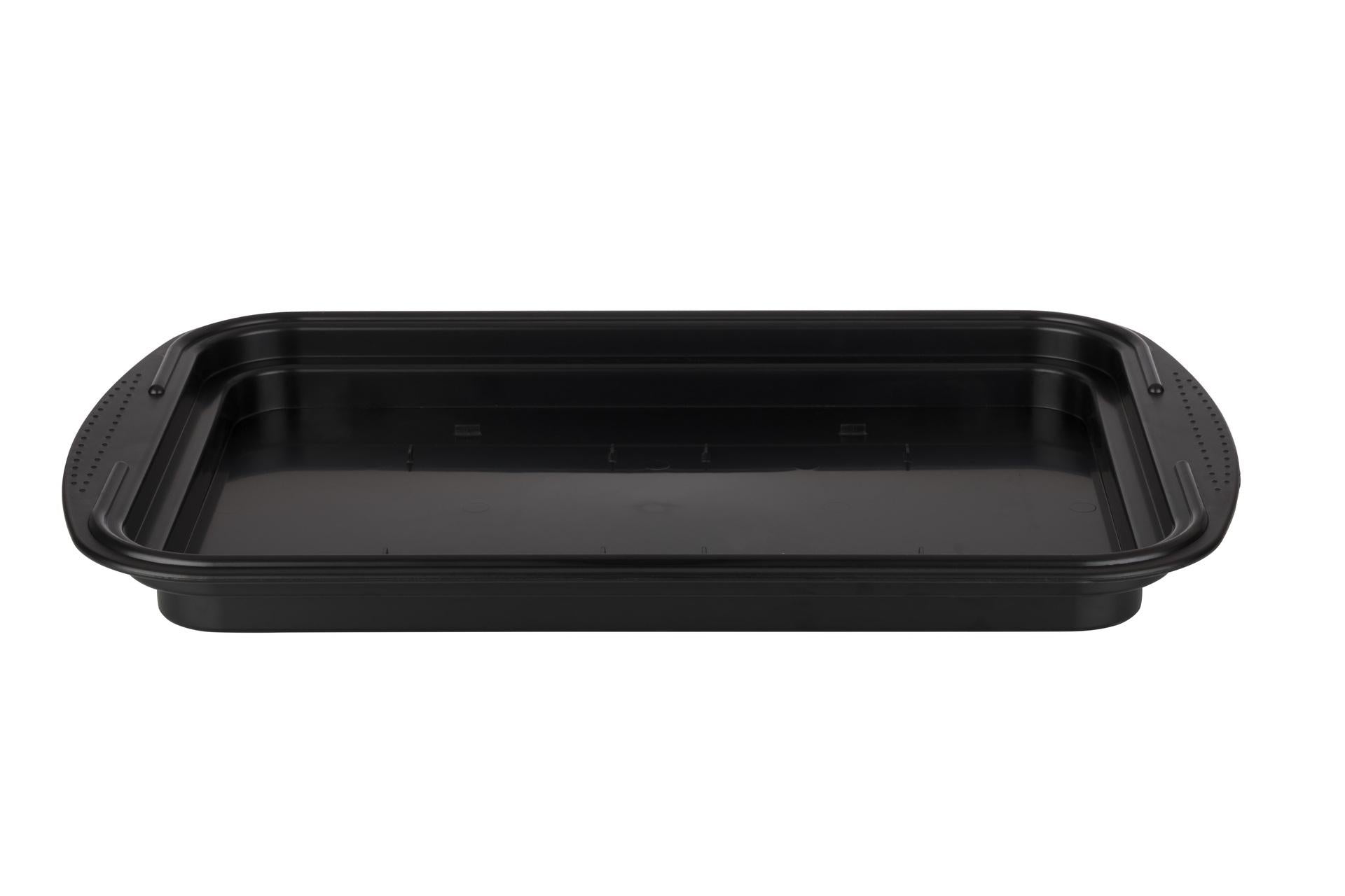 APS Vassoio Termico Rettangolare 43 x 2 x H14 cm - Base PS Nero, Vassoio Inox 18/0, Coperchio Trasparente, 2 Refrigeratori, Cintura Silicone per Trasporto