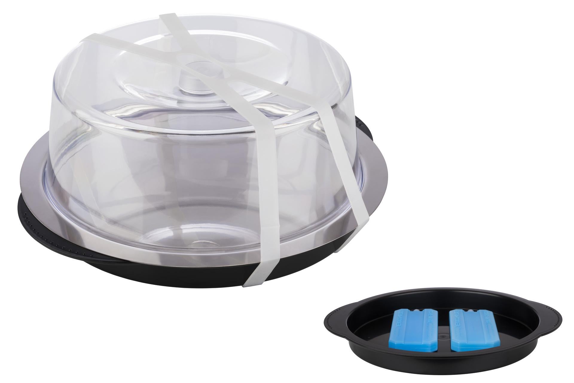APS Vassoio Termico Rotondo Ø35 cm - H15 cm In Acciaio Inox Con Coperchio Trasparente e Accessori di Trasporto