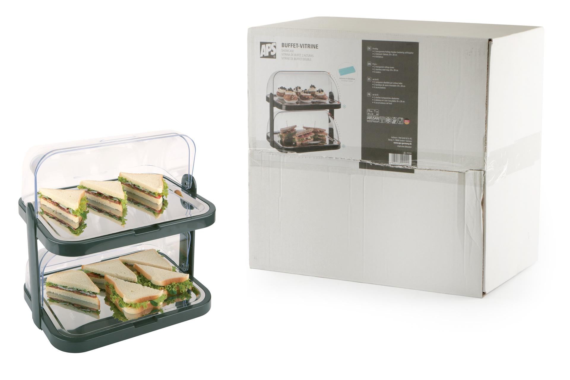 APS Vetrinetta da Banco Doppia H.44 cm - 44 x 32 cm Con 2 Vassoi Inox e 4 Pastiglie Ghiaccio Sintetico