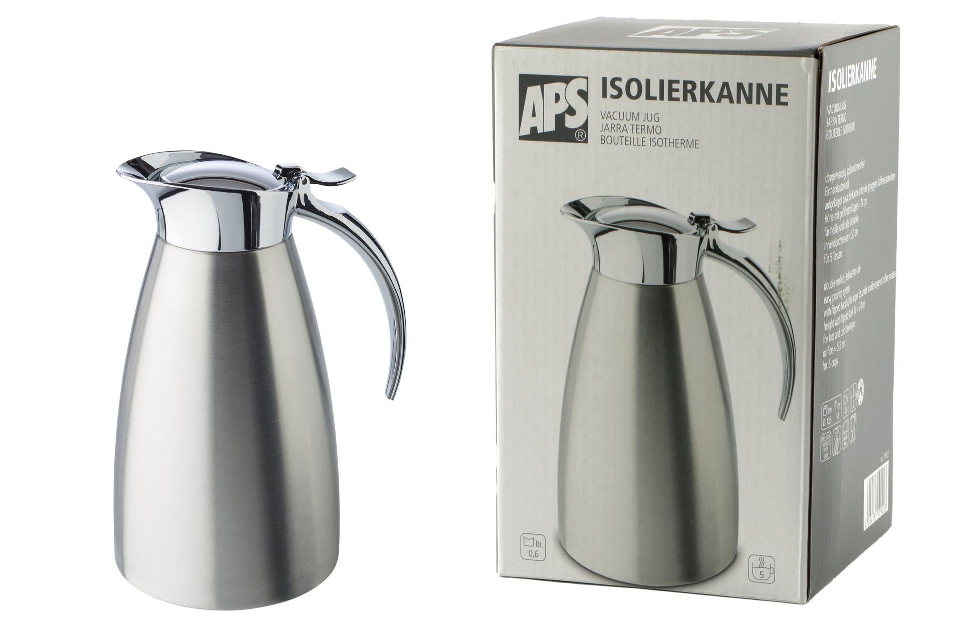 APS Caraffa Isotermica Inox Satinata Lt.0.6 - Doppia Parete Con Parte Superiore Lucida