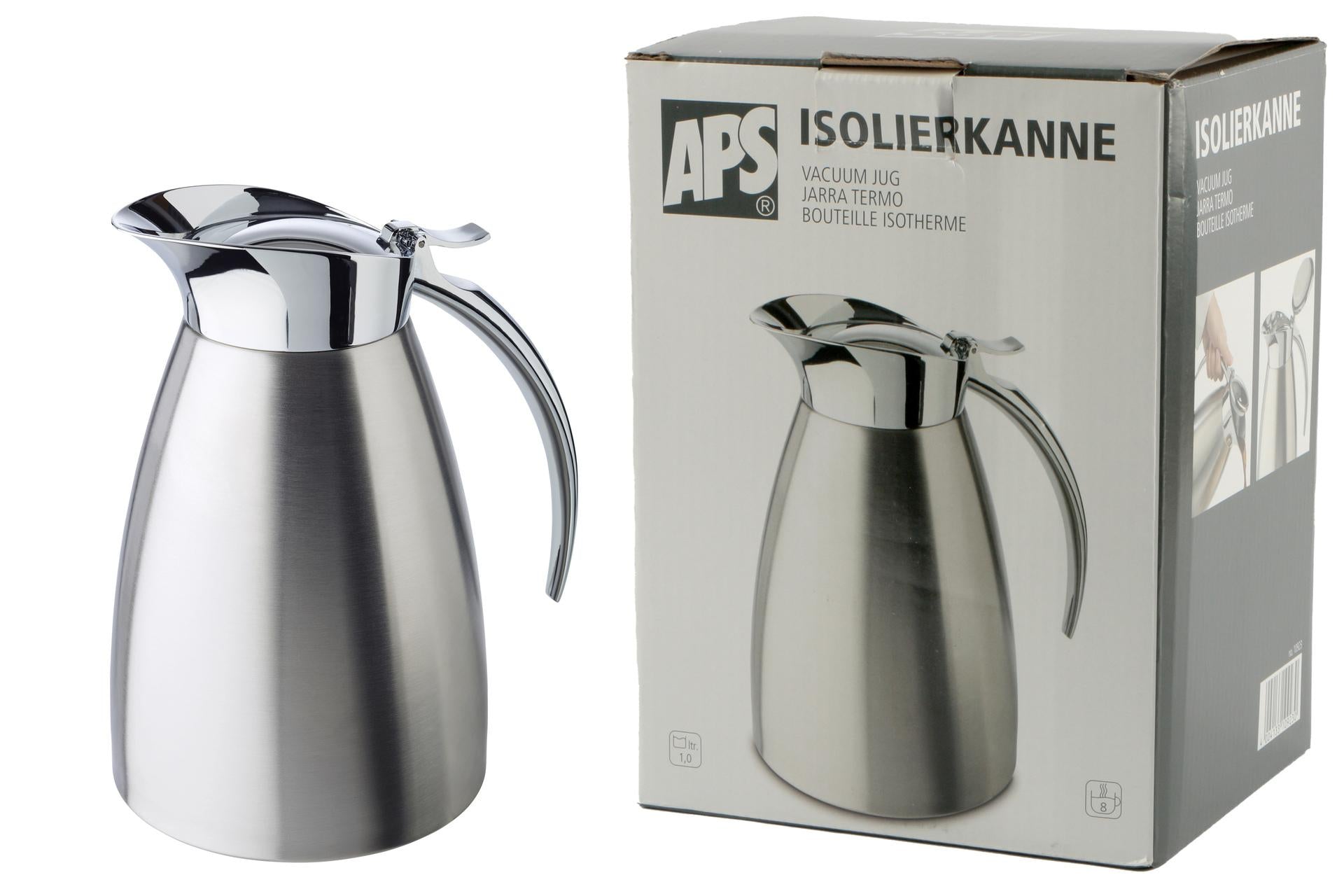 APS Caraffa Isotermica Inox Satinata - 1.0 L, Doppia Parete, Parte Superiore Lucida, 13 x H.19.5 cm 3