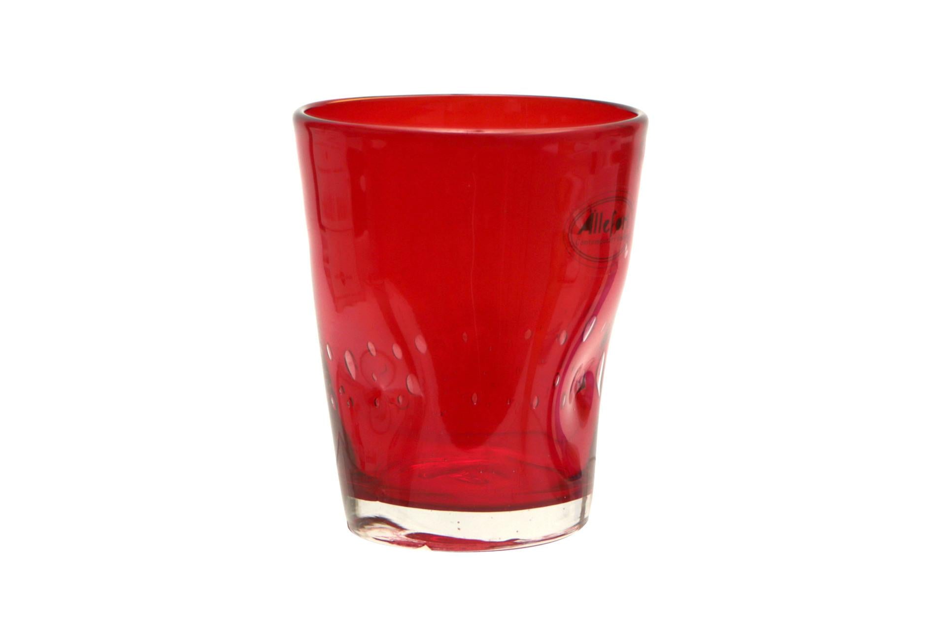 Rialto Bicchiere Acqua 35 cl Incamiciato Rosso - Bicchiere In Pasta di Vetro Soffiato a Bocca - Set 6 Pz