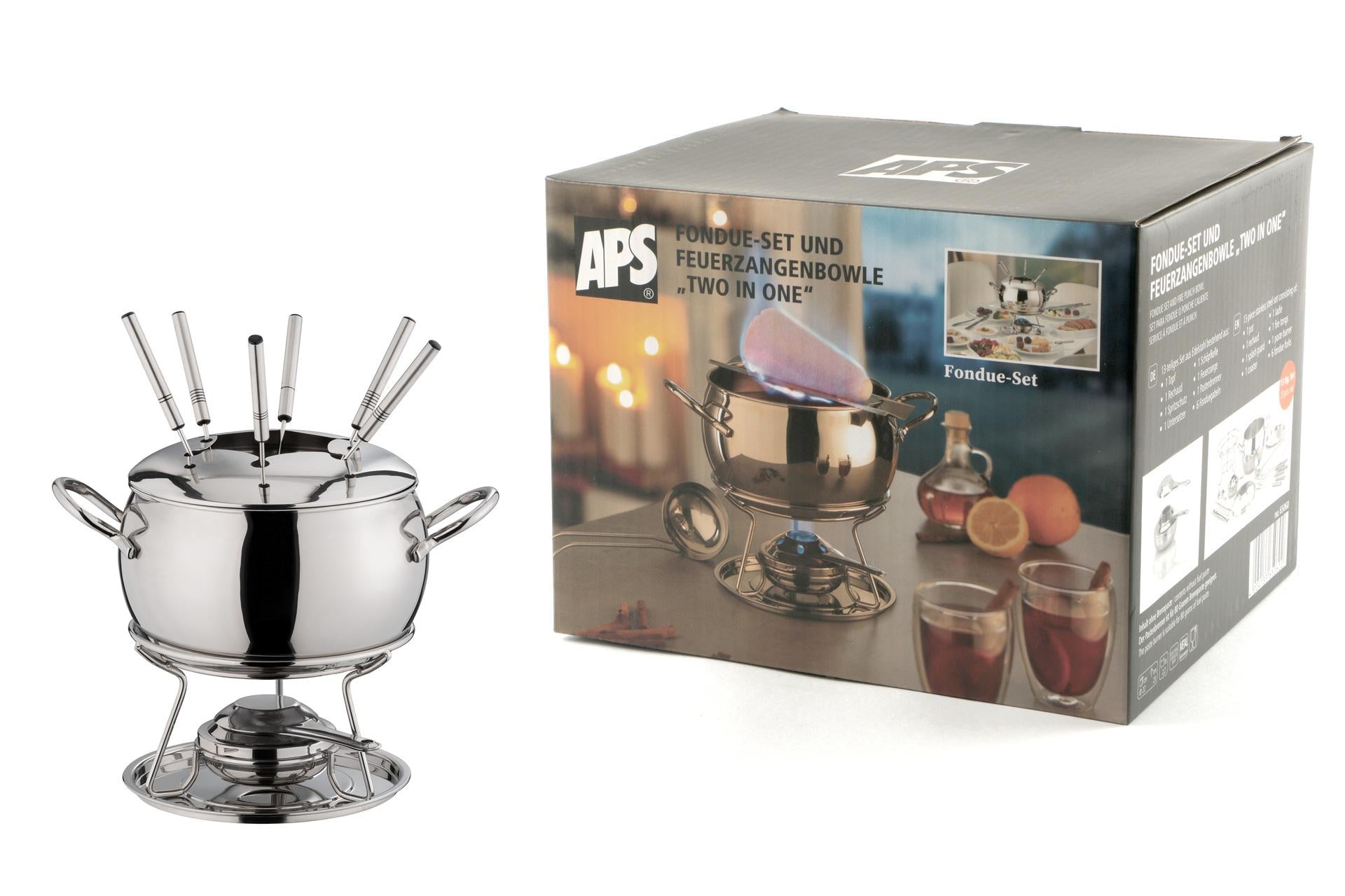 APS Set Fonduta e Punch 13 Pezzi Ø22 cm - H.23 cm 2.2L In Acciaio Inox e Polipropilene 5