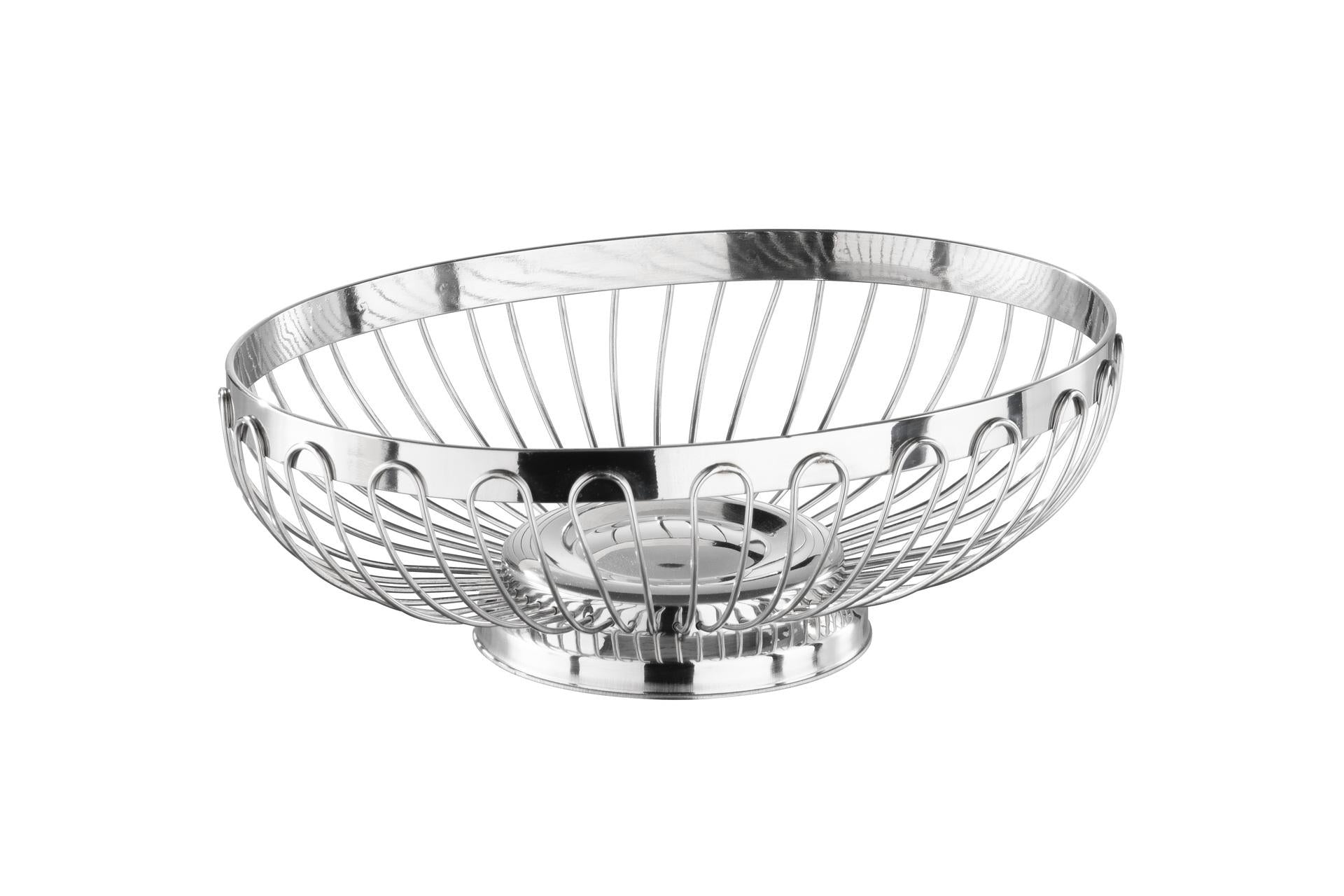 APS Cestino Pane Ovale Inox H.7 cm - 20 x 15 cm In Filo di Acciaio Inox